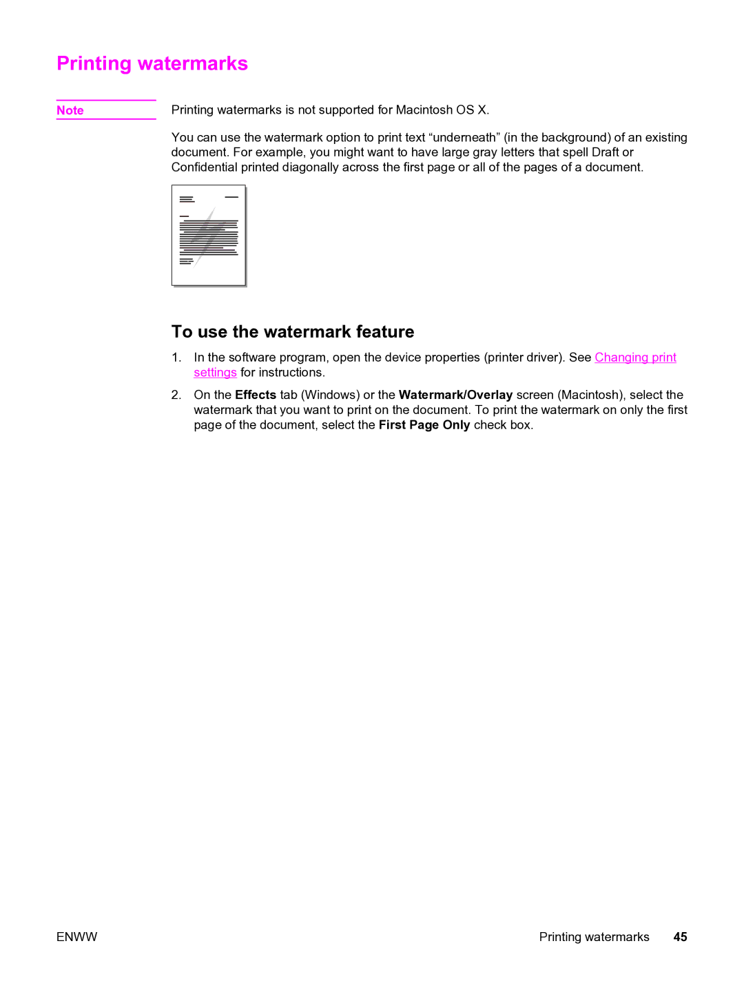 HP 3020 manual Printing watermarks, To use the watermark feature 