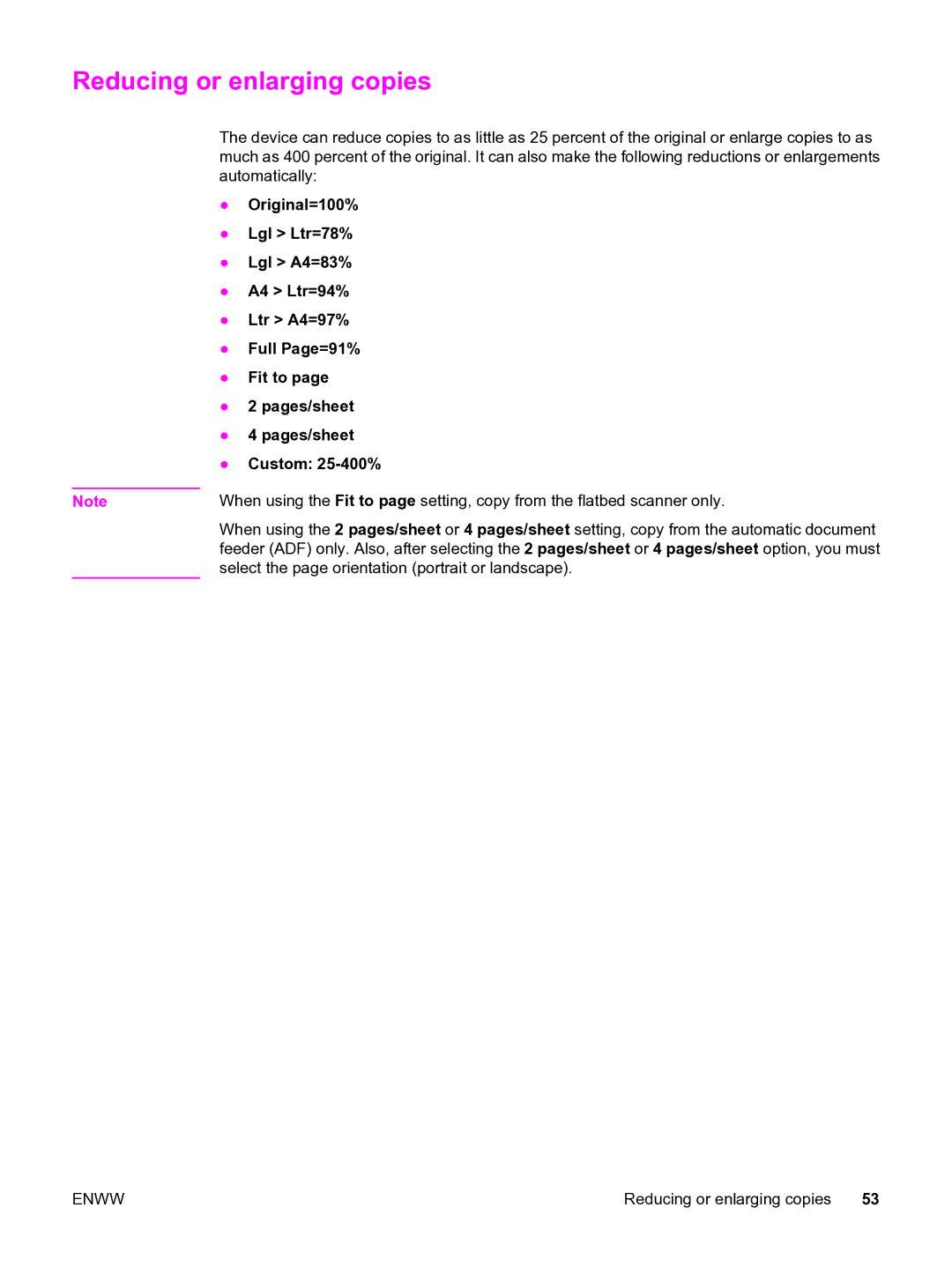 HP 3020 manual Reducing or enlarging copies 