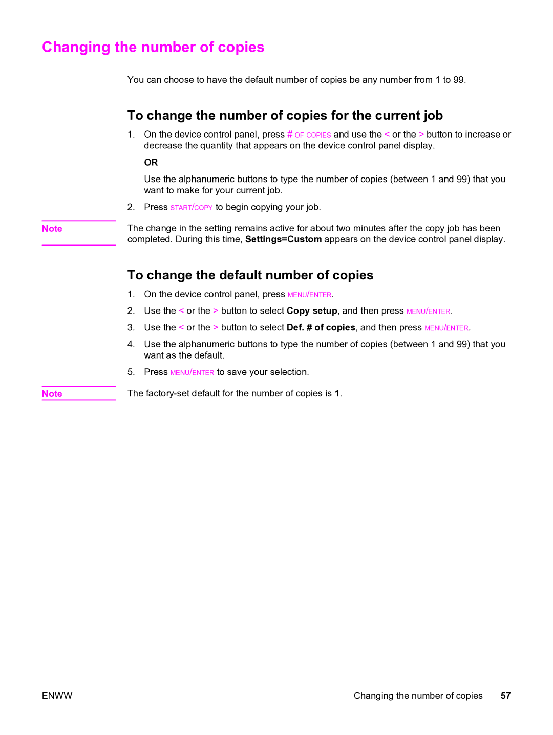 HP 3020 manual Changing the number of copies, To change the number of copies for the current job 