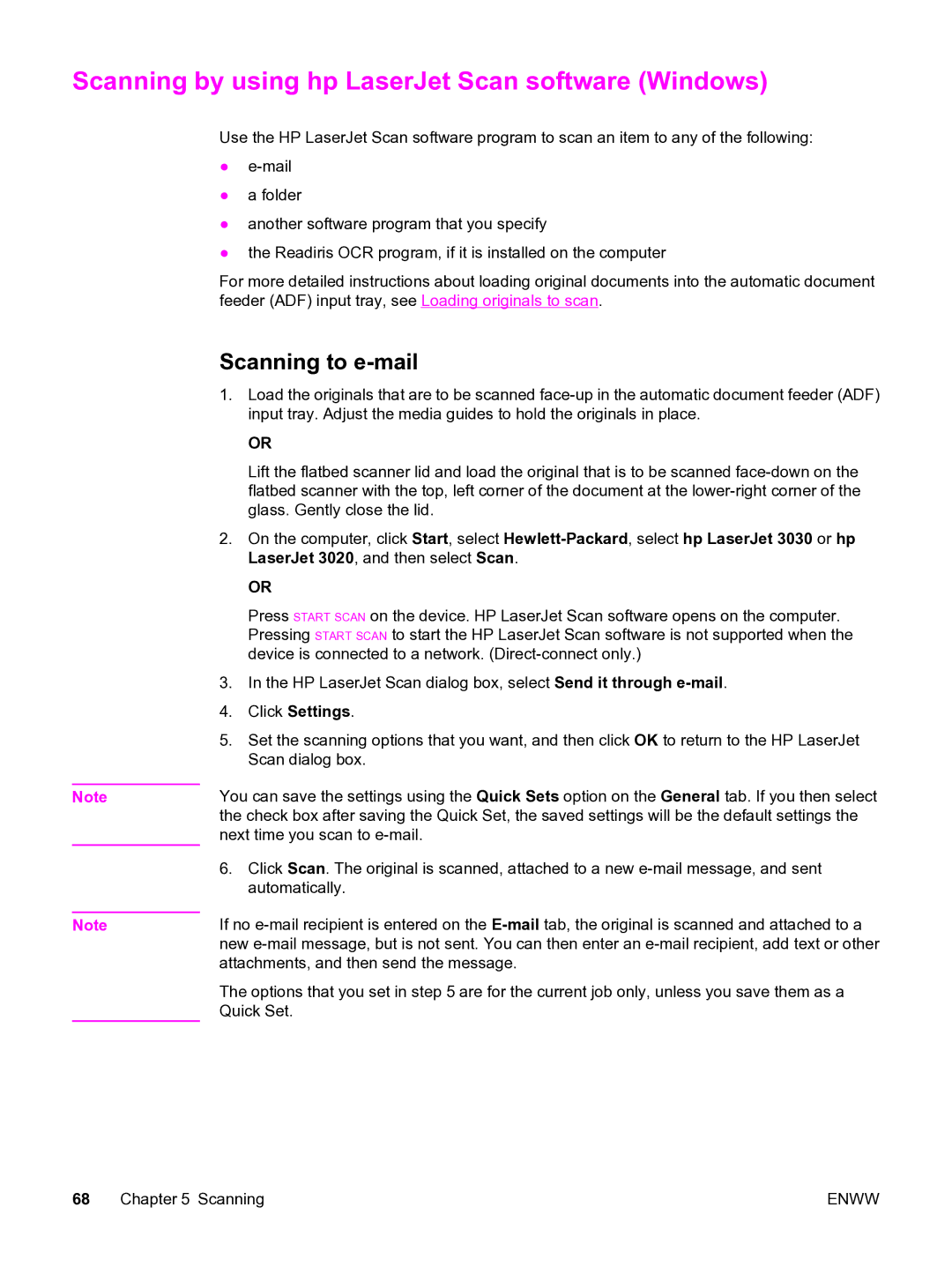 HP 3020 manual Scanning by using hp LaserJet Scan software Windows, Click Settings 