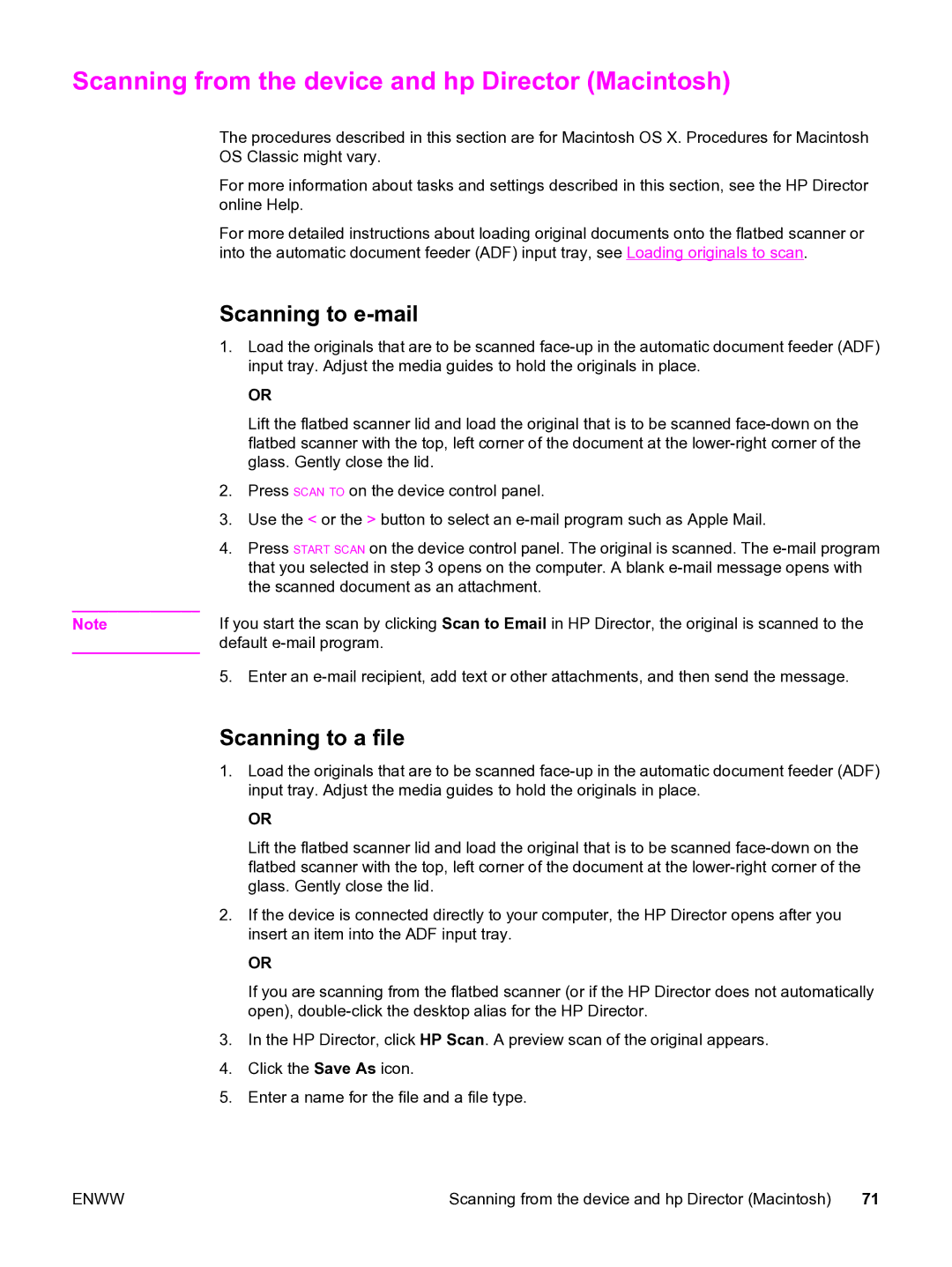 HP 3020 manual Scanning from the device and hp Director Macintosh, Scanning to e-mail 