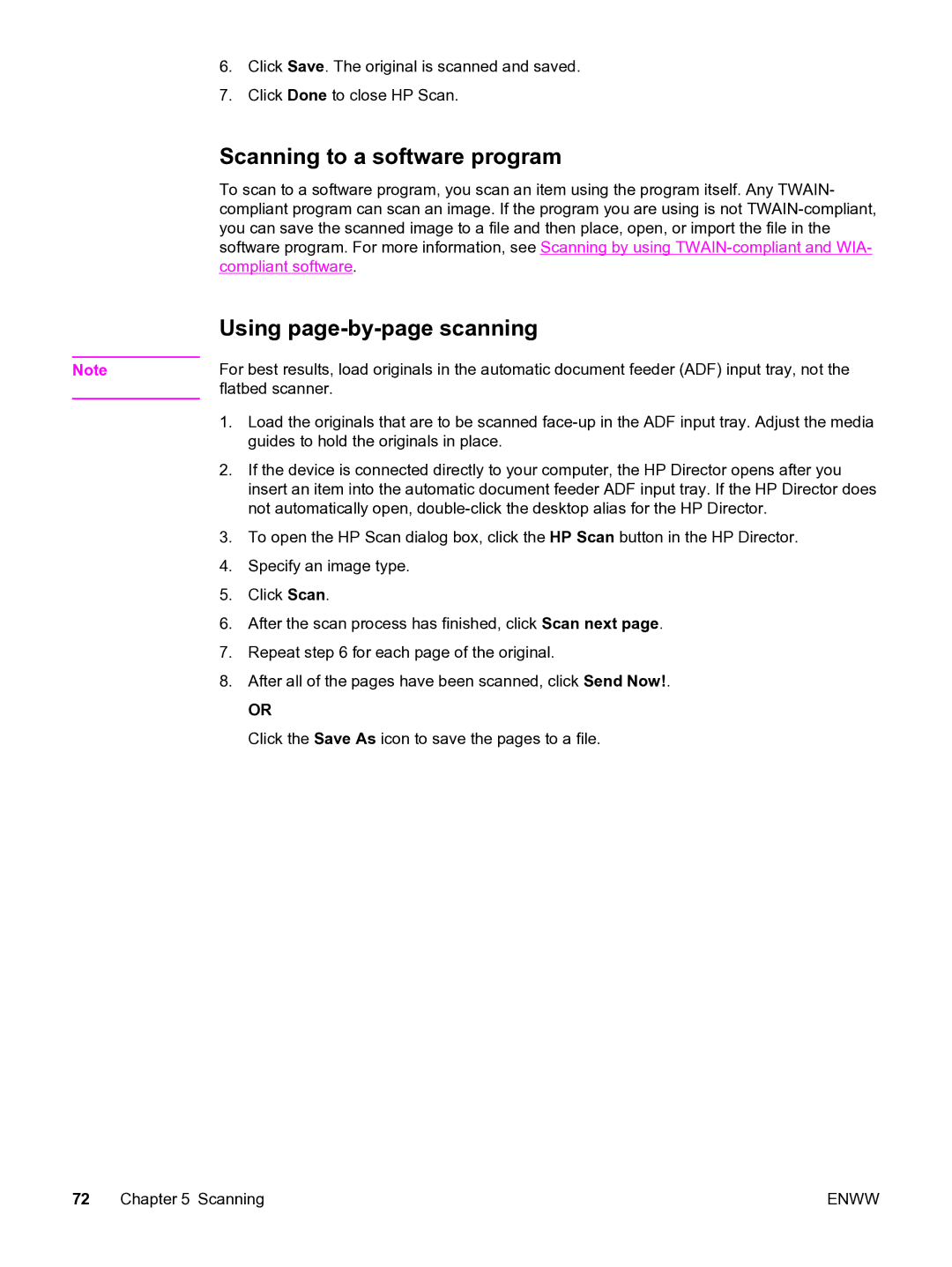 HP 3020 manual Scanning to a software program, Using page-by-page scanning 