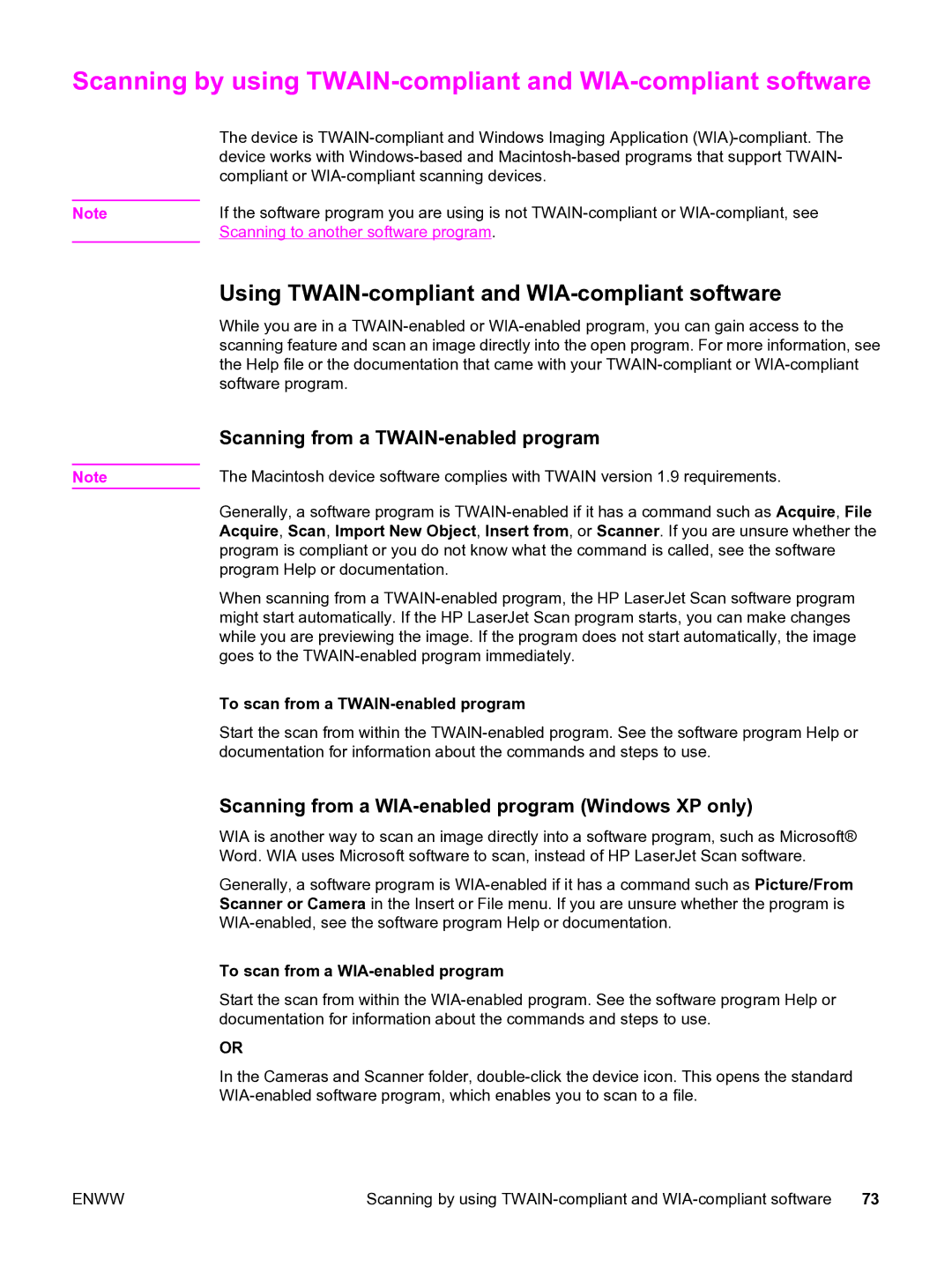 HP 3020 manual Using TWAIN-compliant and WIA-compliant software, Scanning from a TWAIN-enabled program 