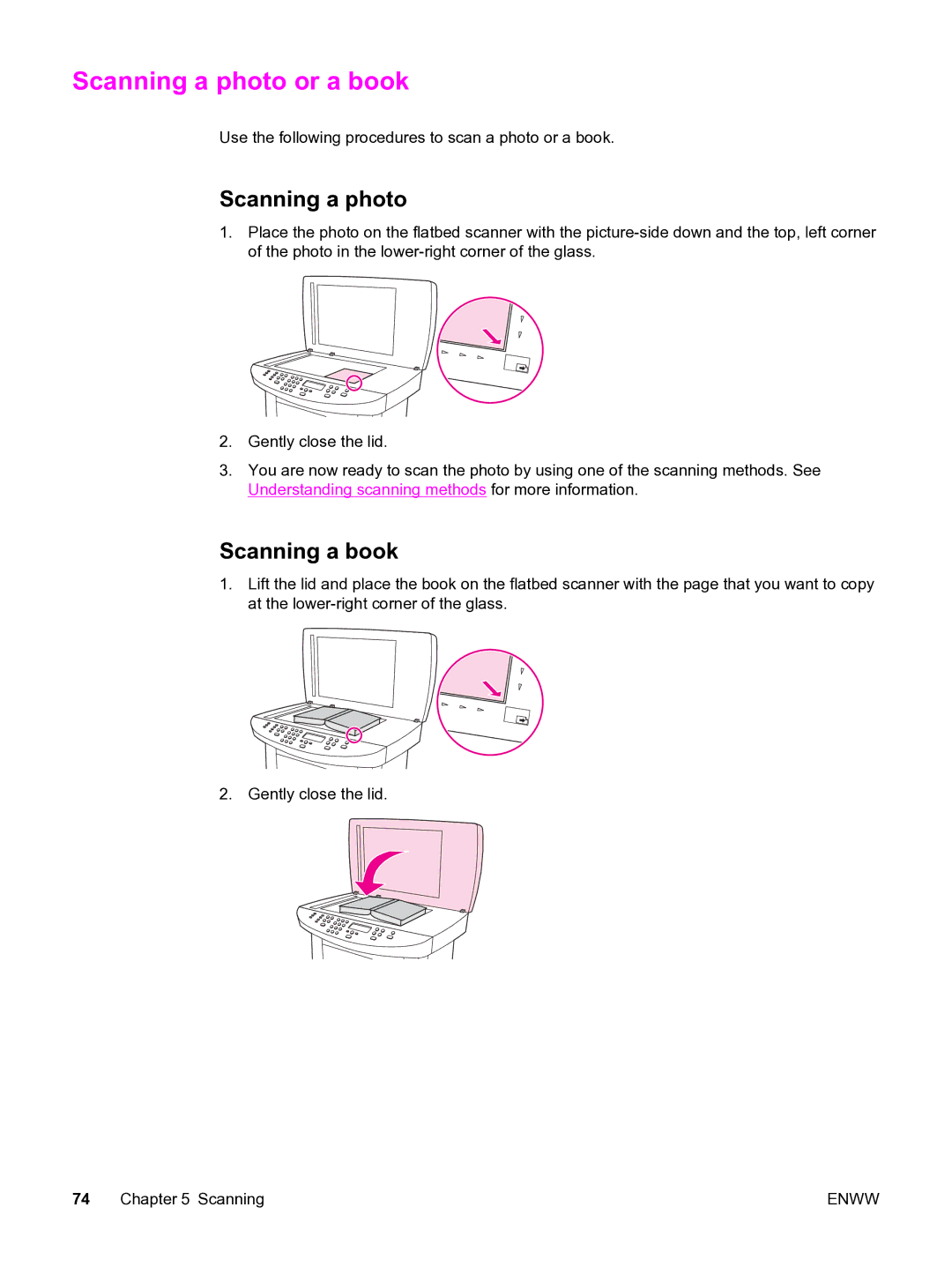 HP 3020 manual Scanning a photo or a book, Scanning a book 