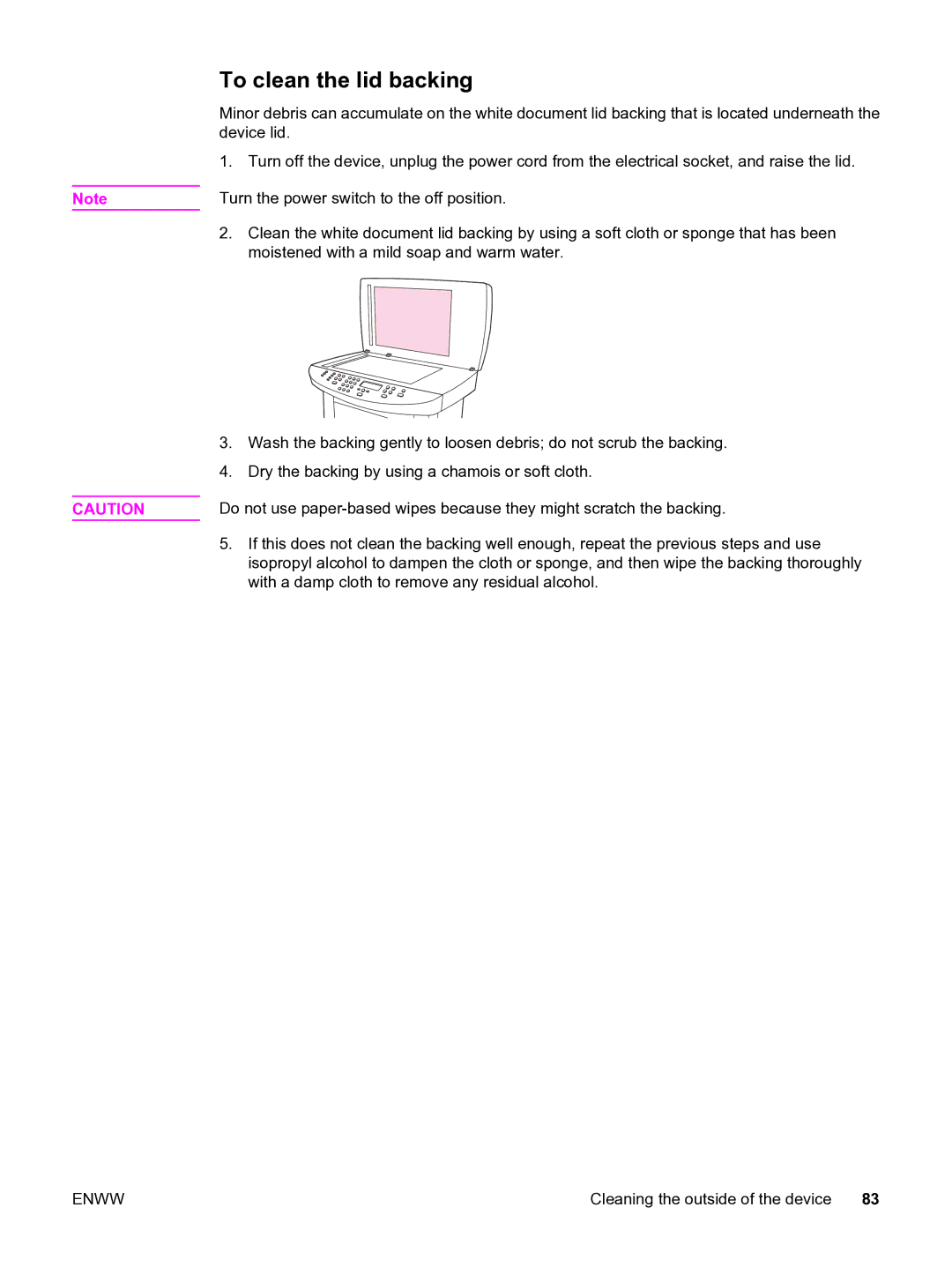 HP 3020 manual To clean the lid backing 