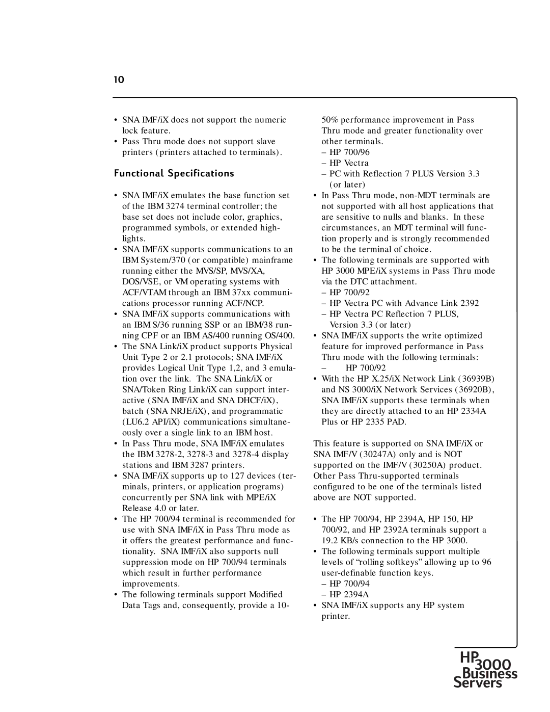 HP 30292B manual SNA IMF/iX does not support the numeric lock feature 