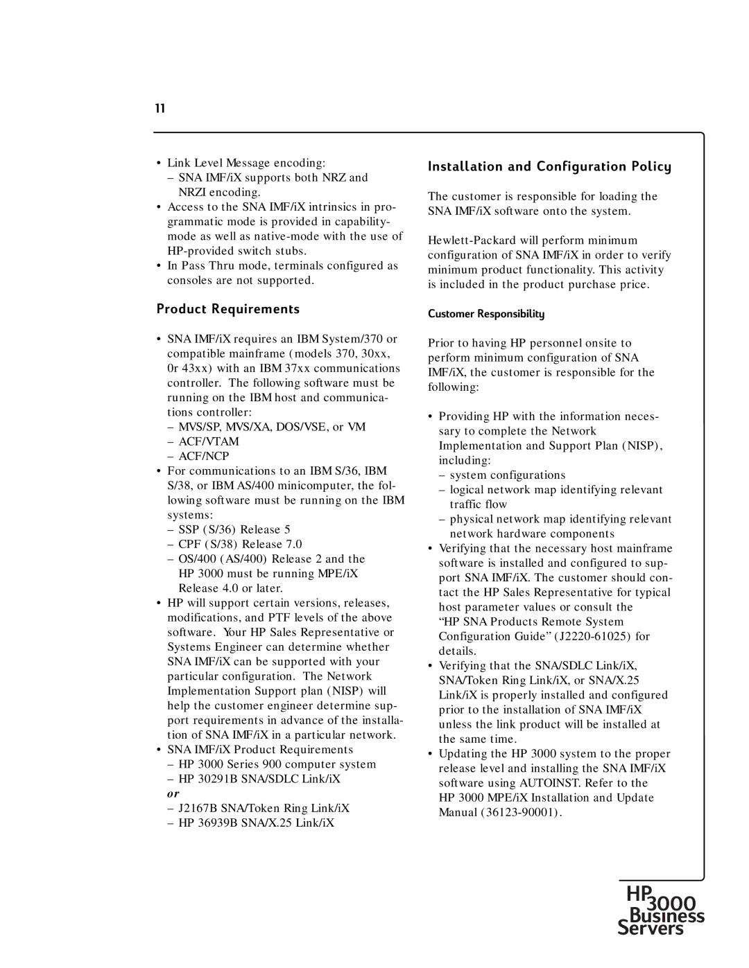 HP 30292B manual Product Requirements 