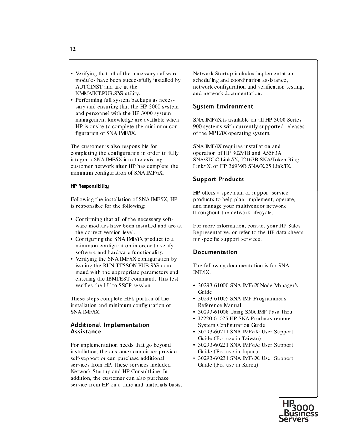 HP 30292B manual Additional Implementation Assistance, Support Products 