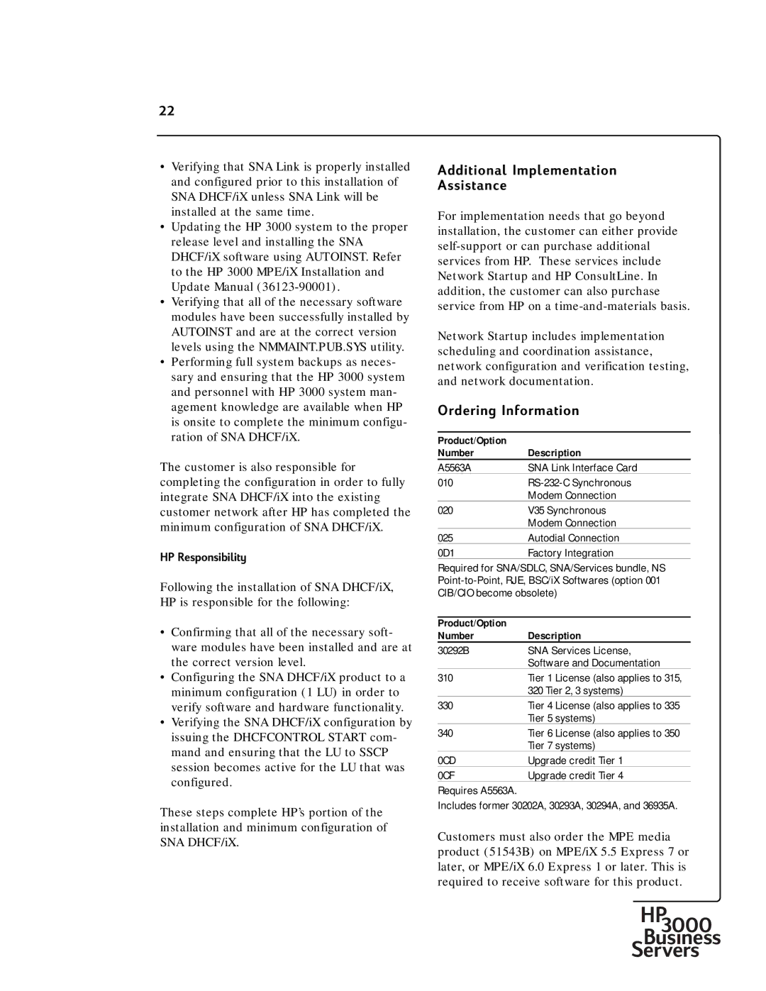 HP 30292B manual Ordering Information, Product/Option Number Description 