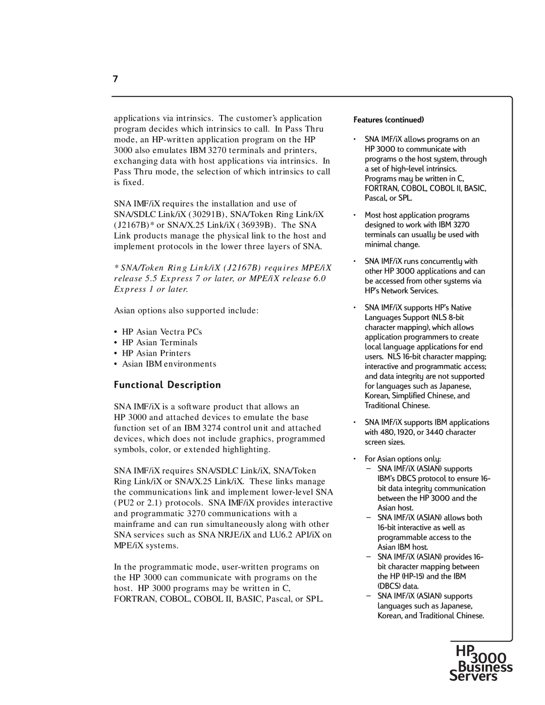 HP 30292B manual Functional Description, FORTRAN, COBOL, Cobol II, BASIC, Pascal, or SPL 