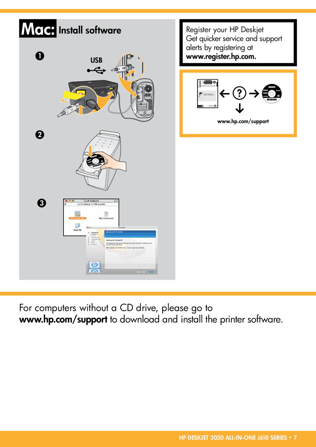 HP 3050 - J610a manual Mac Install software, Register your HP Deskjet 