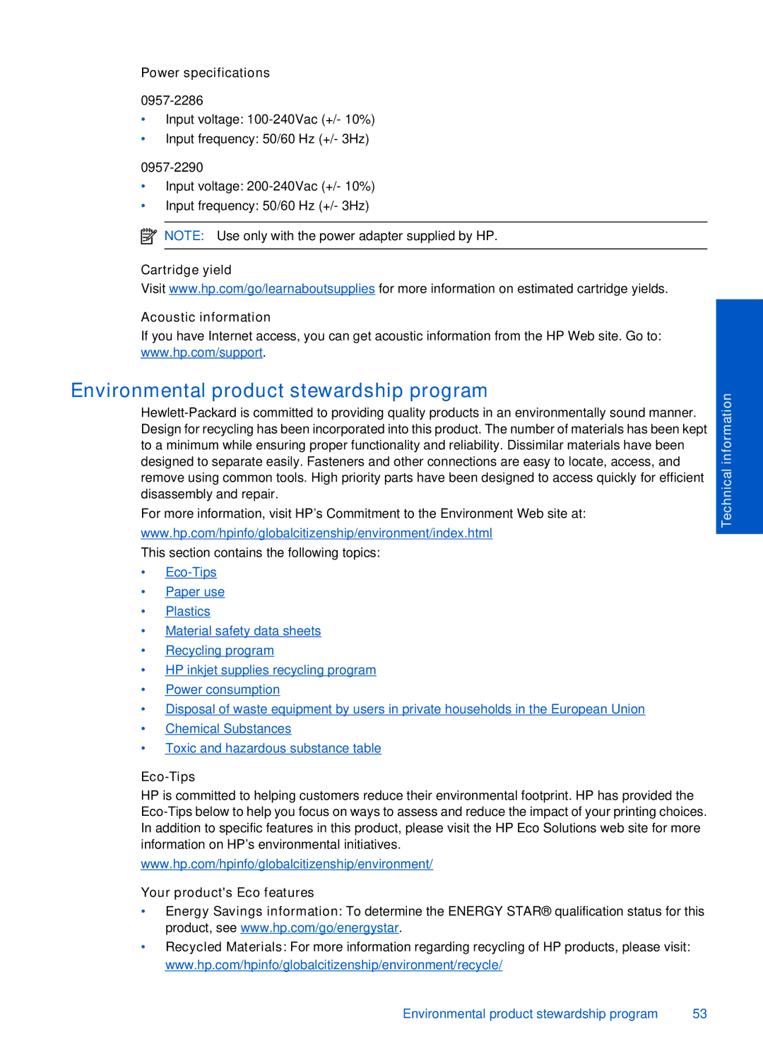 HP 3050 J610A CH376A#B1H manual Environmental product stewardship program 