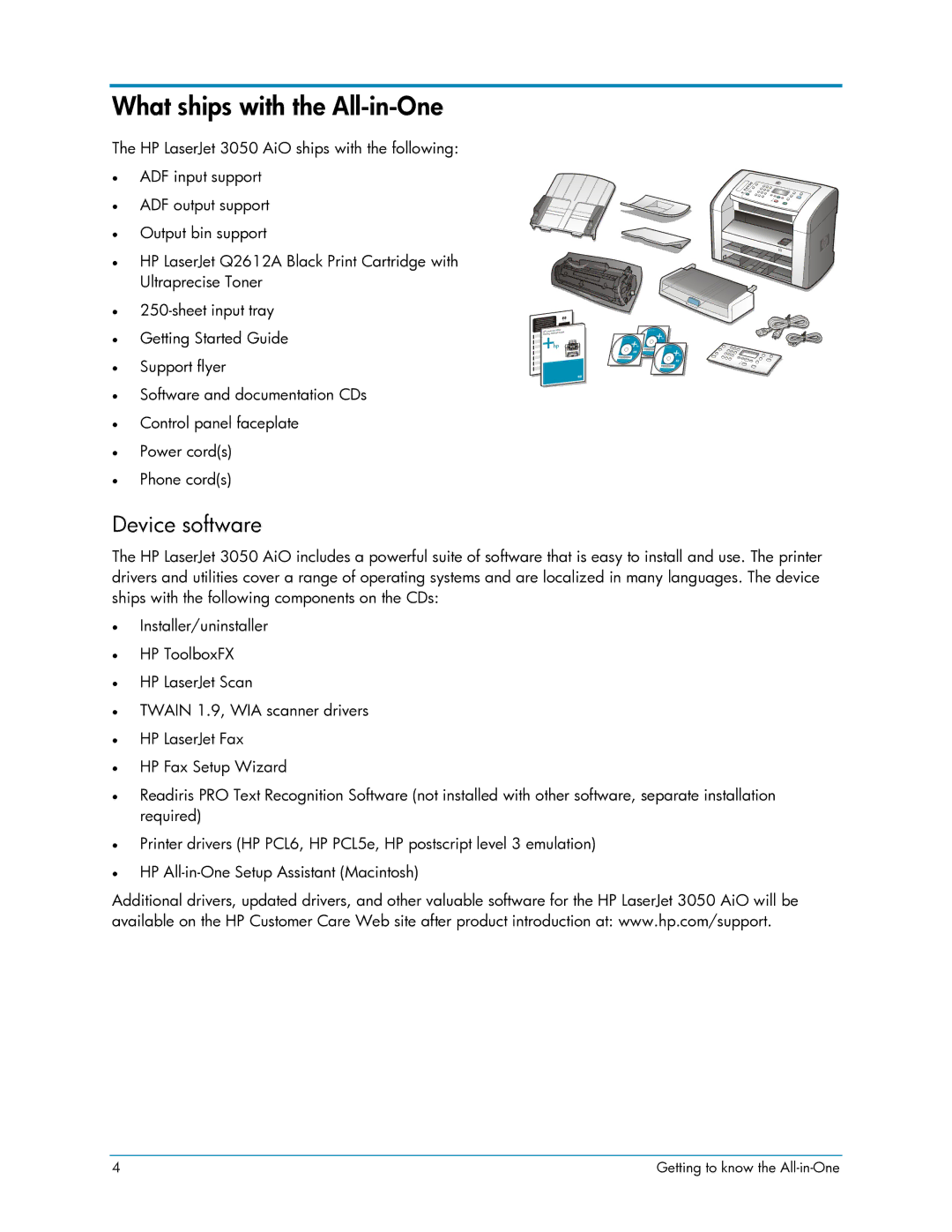 HP 3050 manual What ships with the All-in-One, Device software 