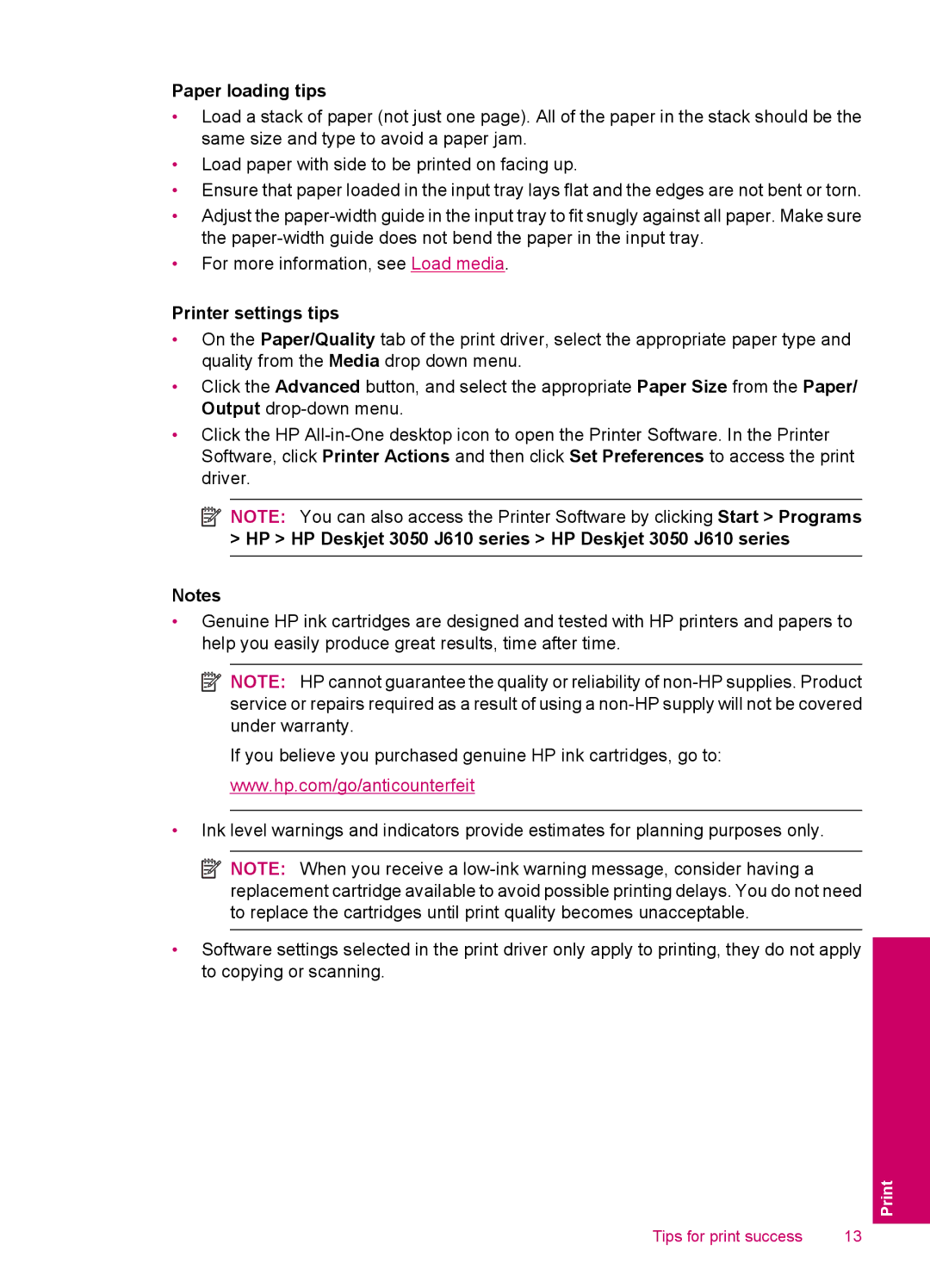 HP 3050 - J610a Paper loading tips, Printer settings tips, HP HP Deskjet 3050 J610 series HP Deskjet 3050 J610 series 