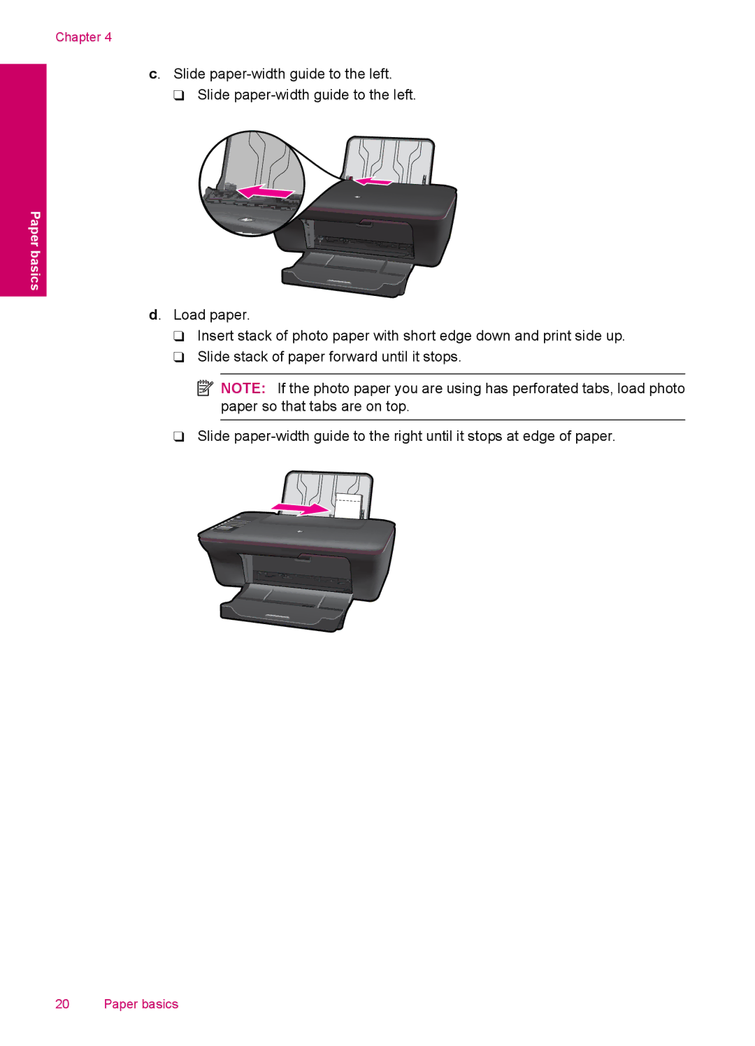 HP 3054 - J610a, 3050 - J610a manual Slide paper-width guide to the left 