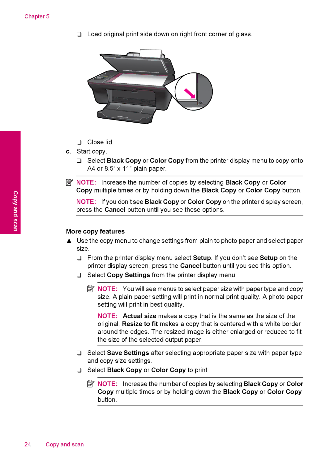 HP 3054 - J610a, 3050 - J610a manual More copy features, Select Black Copy or Color Copy to print 