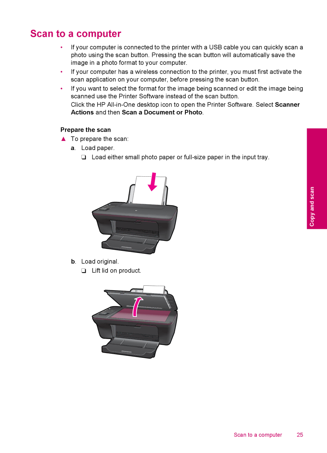 HP 3050 - J610a, 3054 - J610a manual Scan to a computer, Prepare the scan 