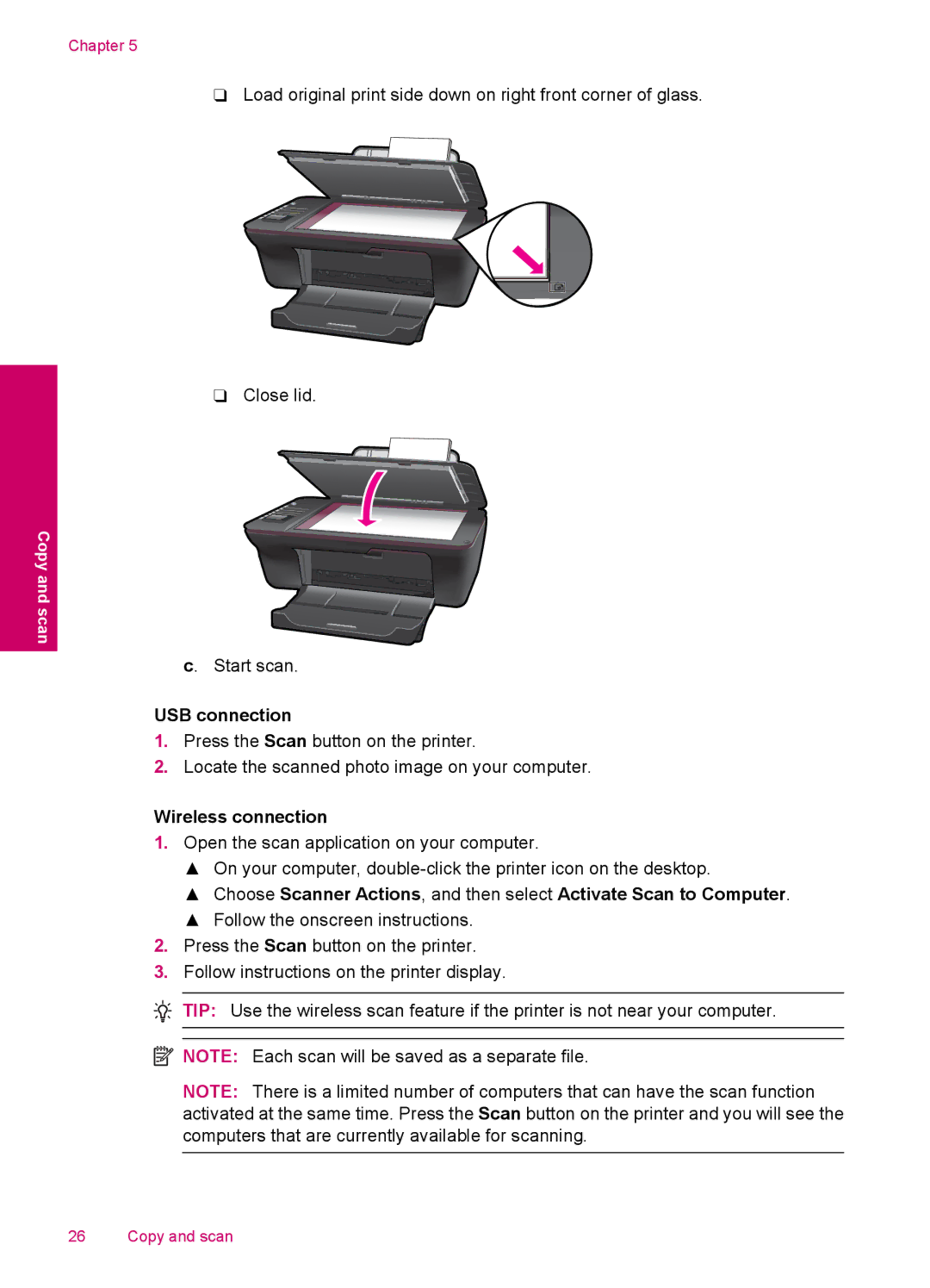 HP 3054 - J610a, 3050 - J610a manual USB connection, Wireless connection 