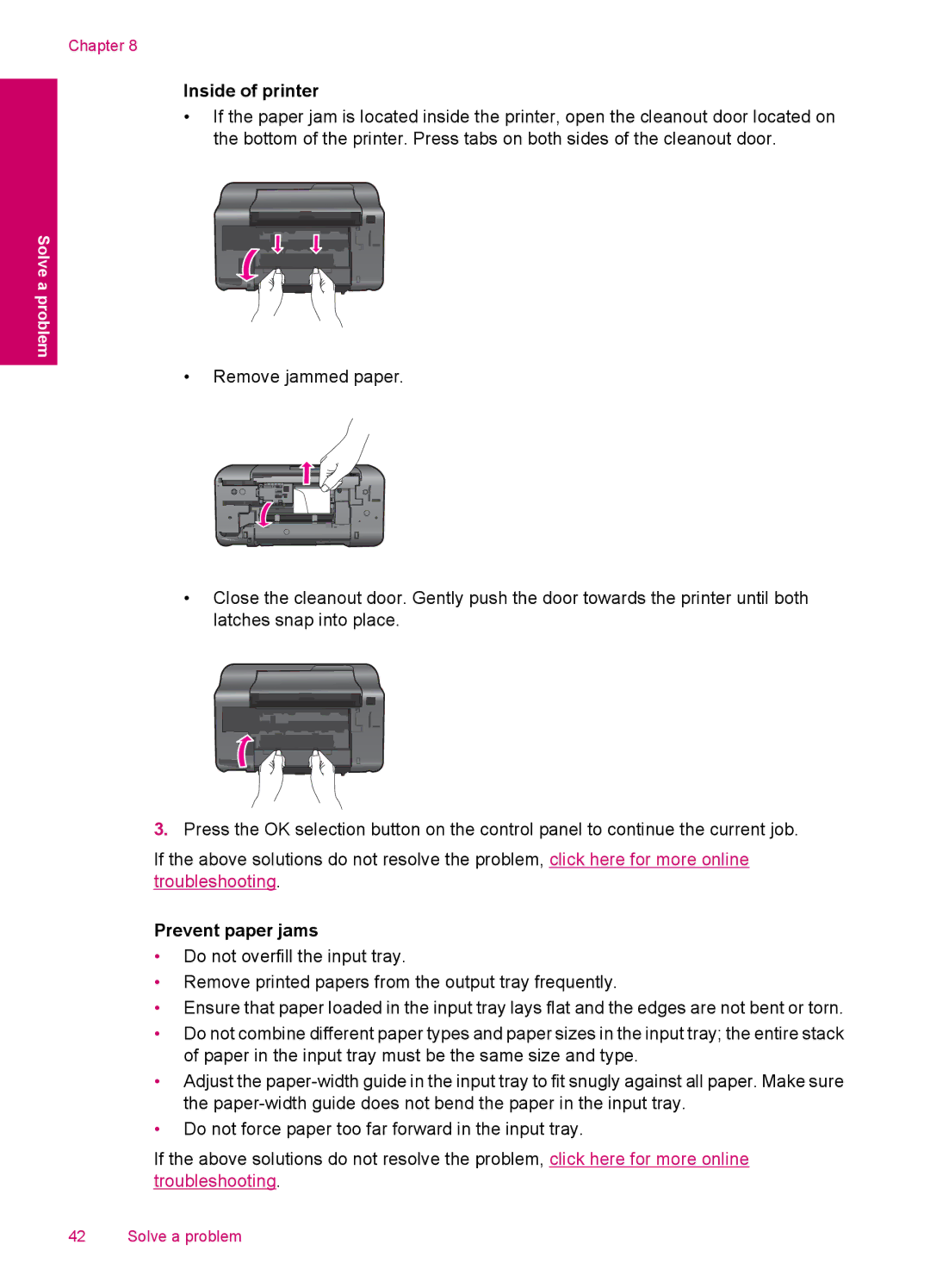 HP 3054 - J610a, 3050 - J610a manual Inside of printer, Prevent paper jams 