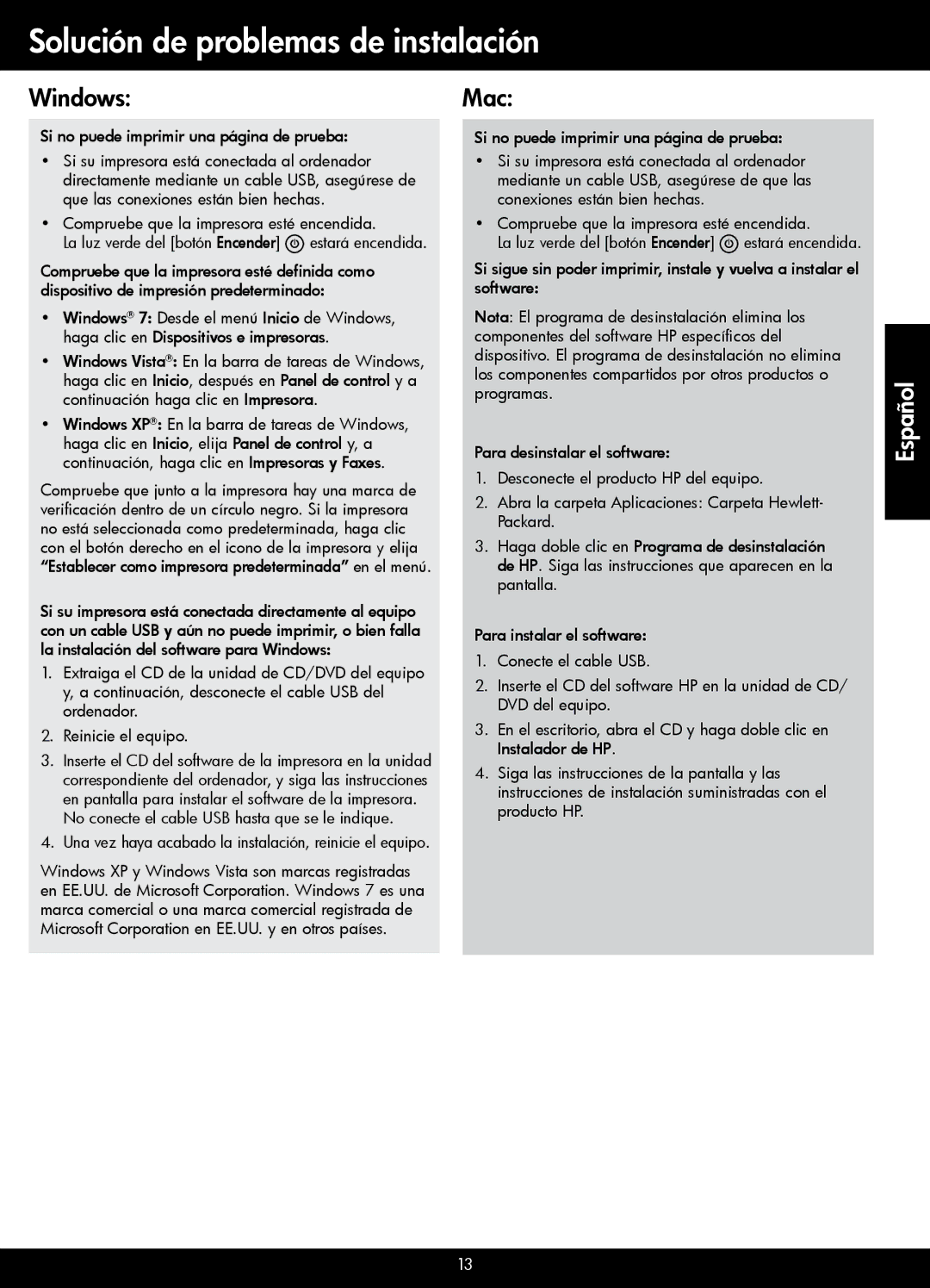 HP 3050 - J610a, 3054 - J610a manual Solución de problemas de instalación 