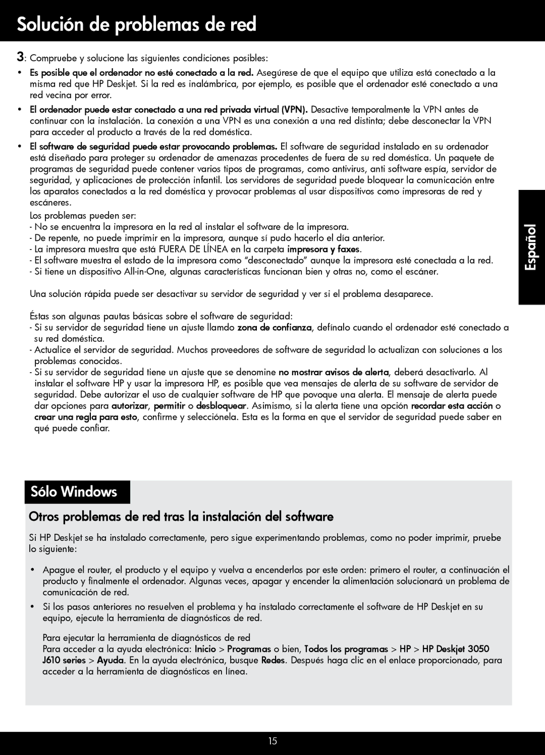 HP 3050 - J610a, 3054 - J610a manual Español Sólo Windows, Otros problemas de red tras la instalación del software 