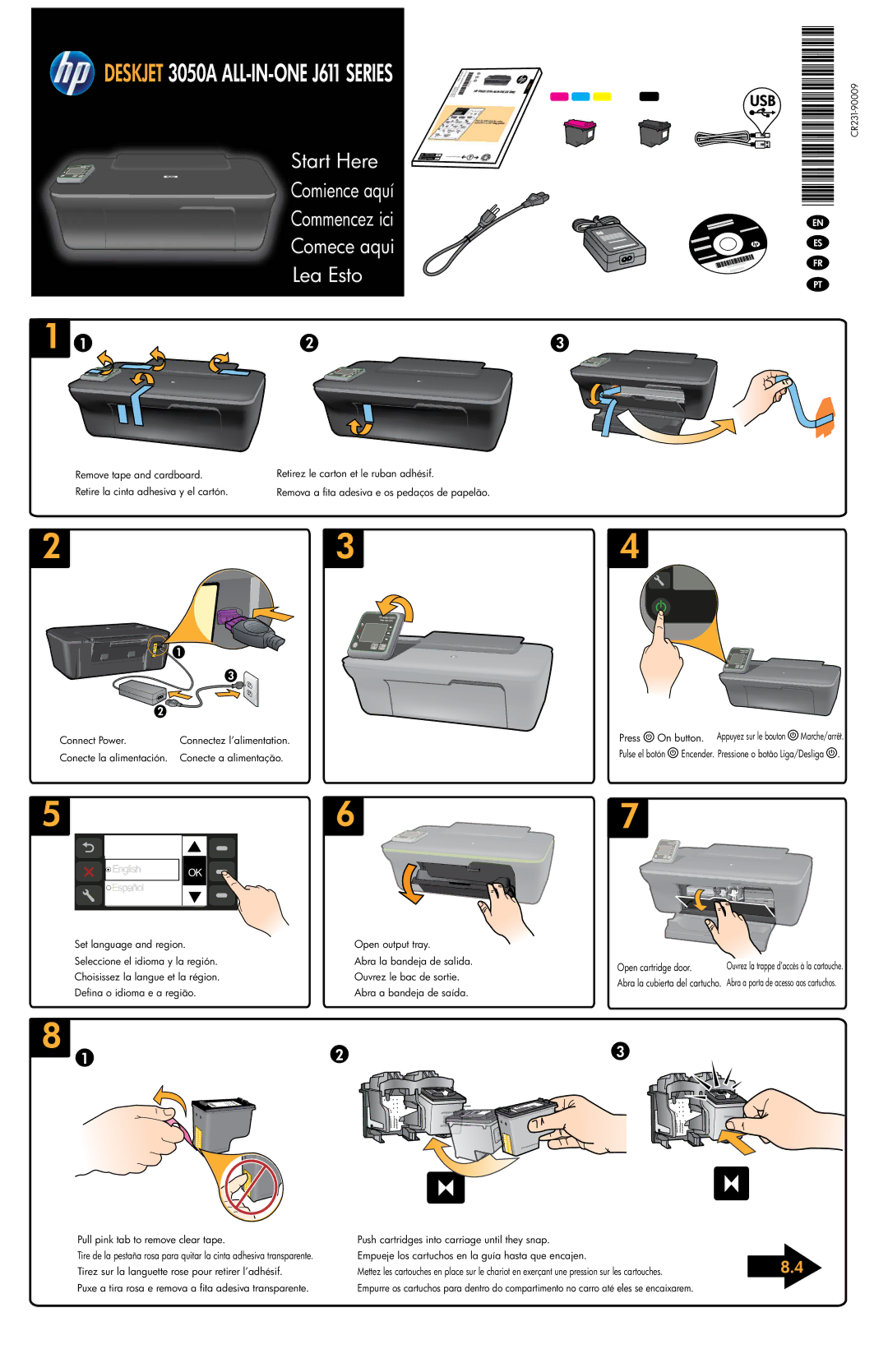 HP 3054A - J611j manual Deskjet 3050A ALL-IN-ONE J611 Series, Start Here Comience aquí Commencez ici Comece aqui Lea Esto 