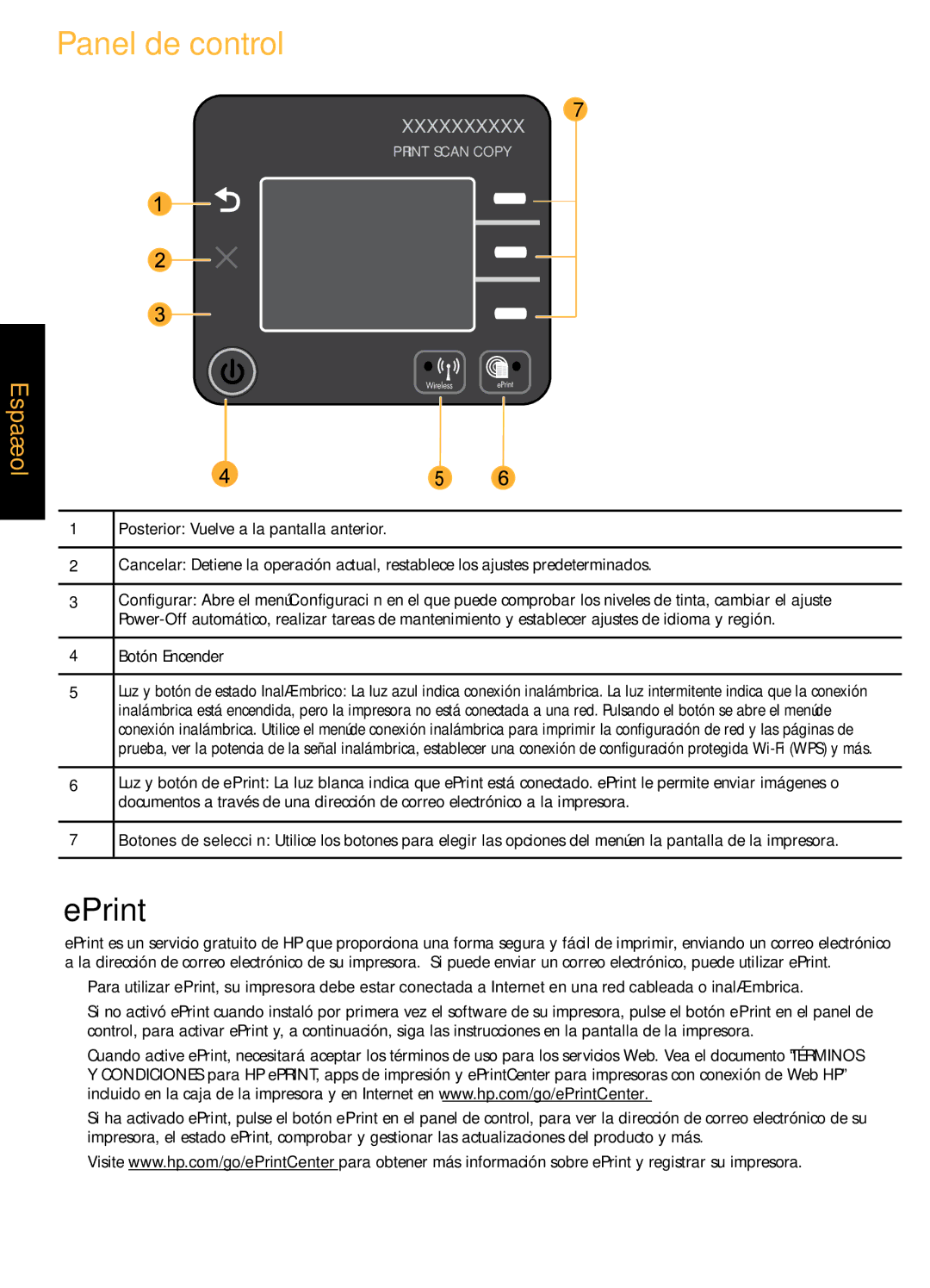 HP 3050A - J611a, 3056A, 3054A - J611j, 3051A - J611h, 3052A - J611g, 3050A - J611g manual Panel de control, Botón Encender 