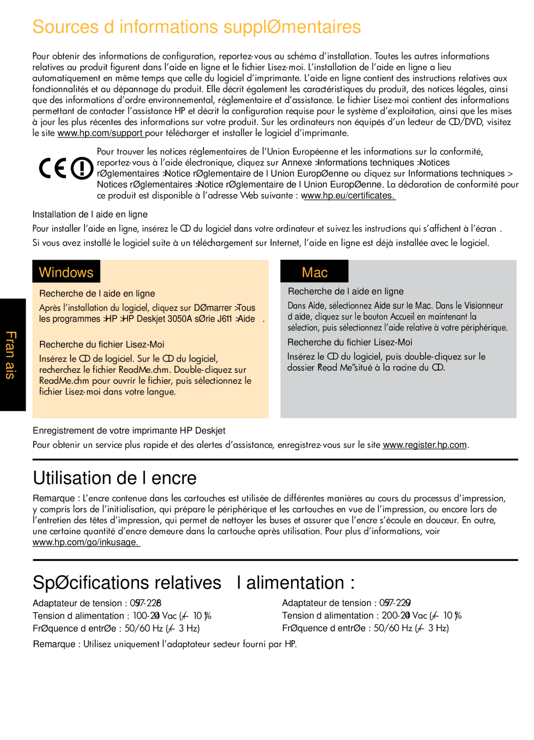 HP 3051A - J611h Sources d’informations supplémentaires, Installation de l’aide en ligne, Recherche de l’aide en ligne 