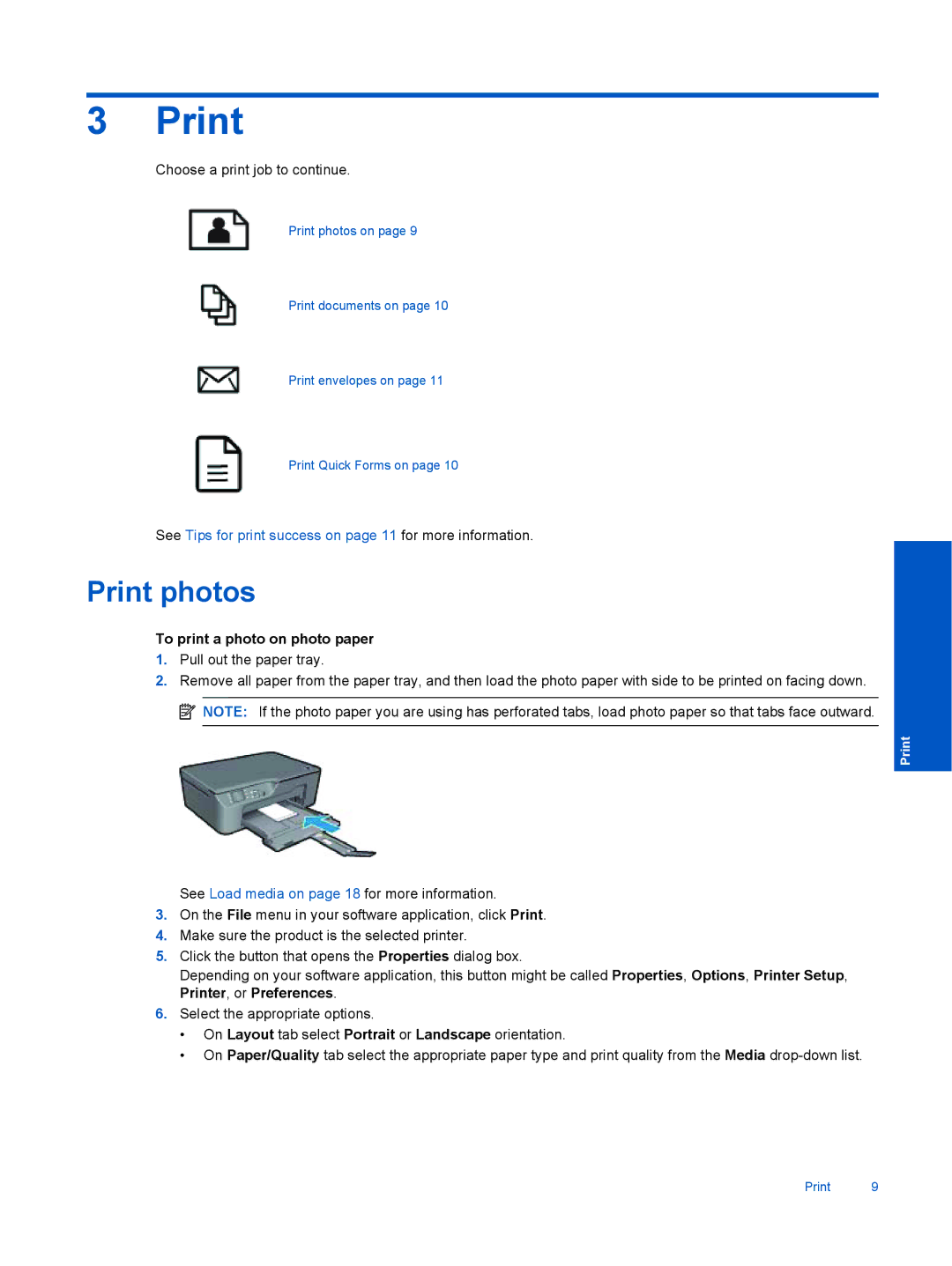 HP 3070 B611 manual Print photos, To print a photo on photo paper 