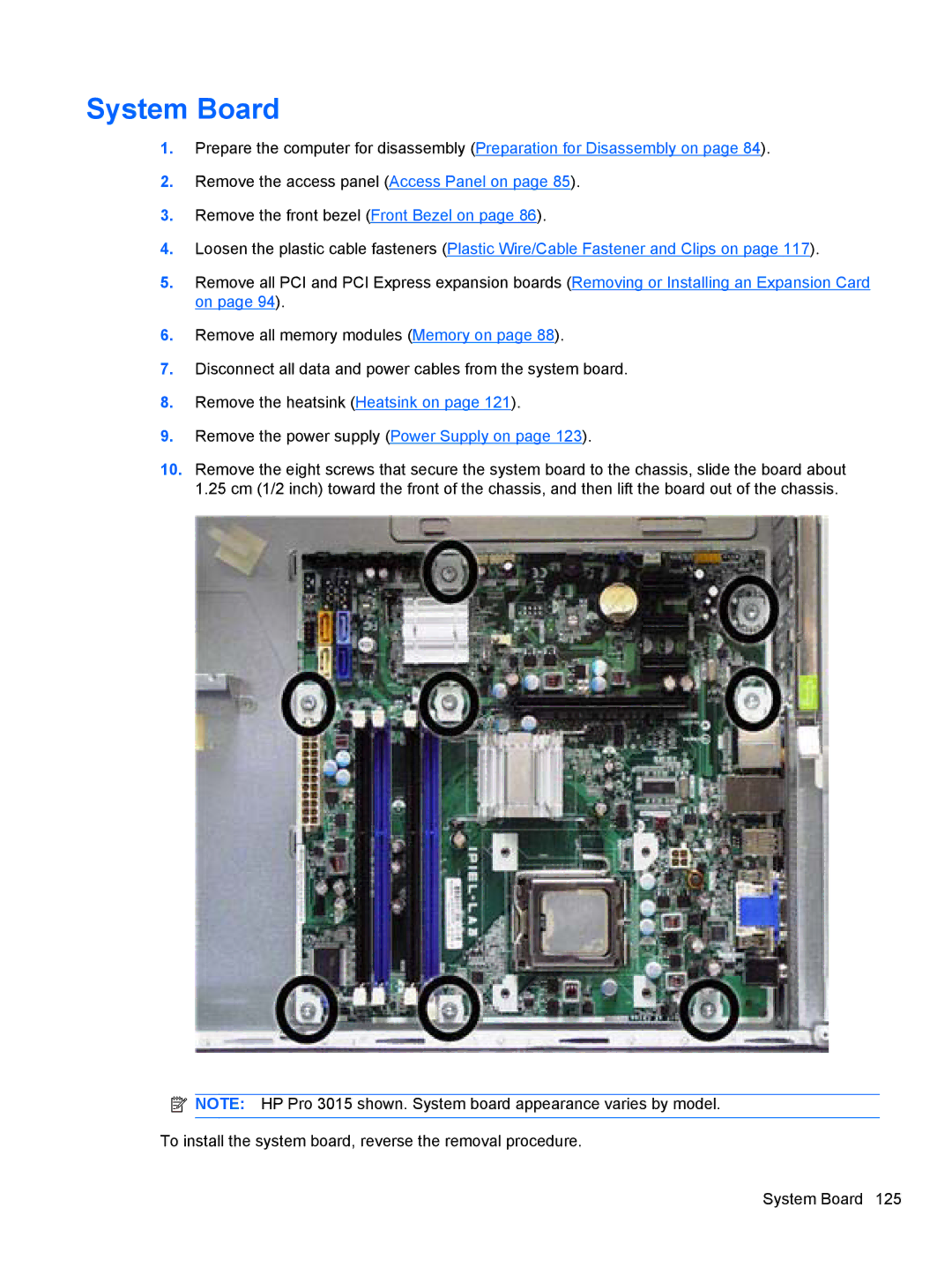 HP 3080 manual System Board 