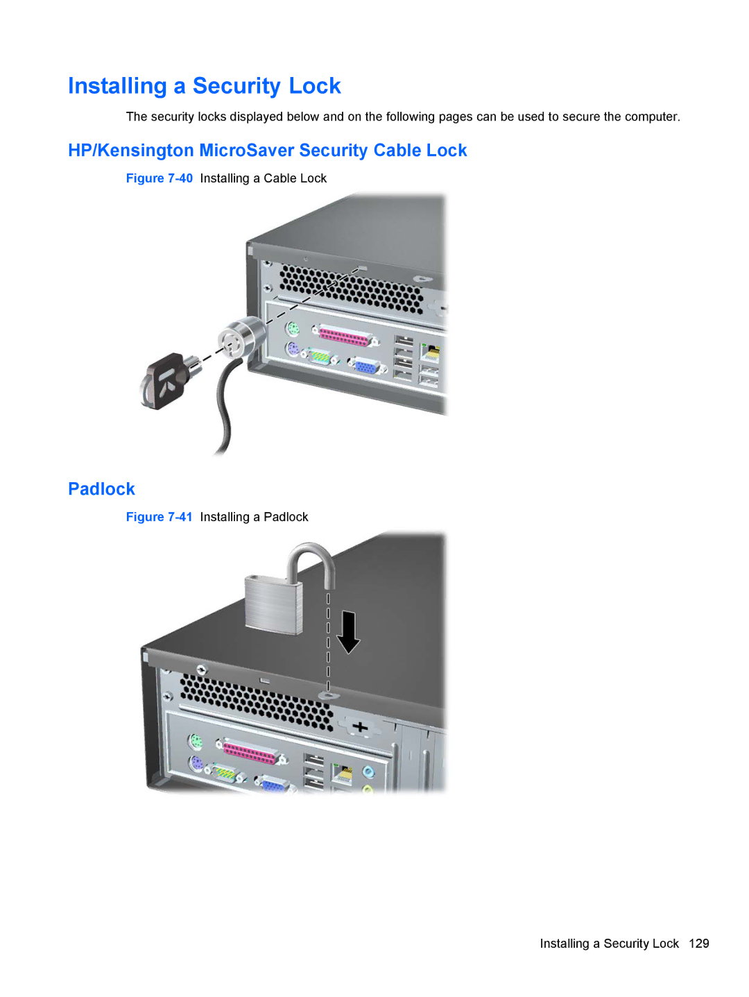 HP 3080 manual 40Installing a Cable Lock 