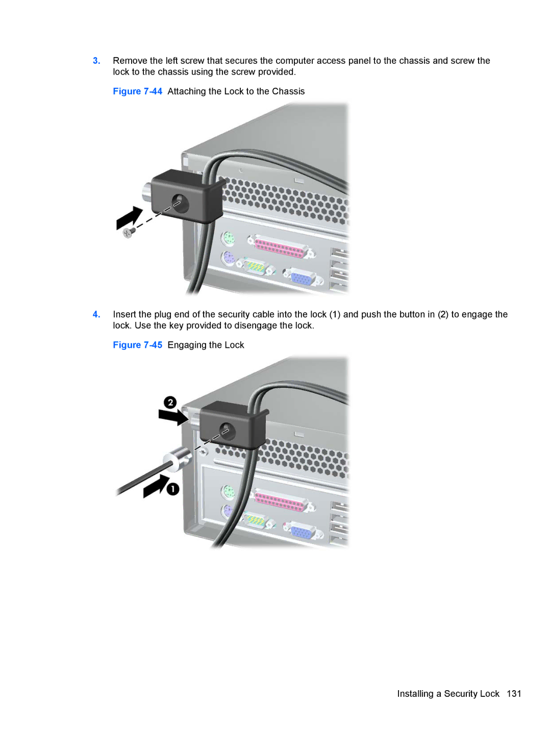 HP 3080 manual 45Engaging the Lock Installing a Security Lock 