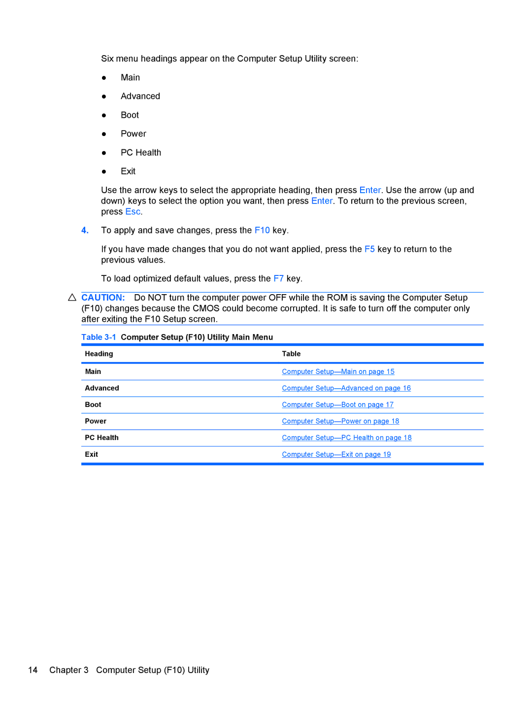 HP 3080 manual 1Computer Setup F10 Utility Main Menu 