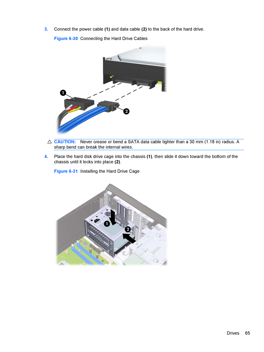 HP 3080 manual 31Installing the Hard Drive Cage Drives 