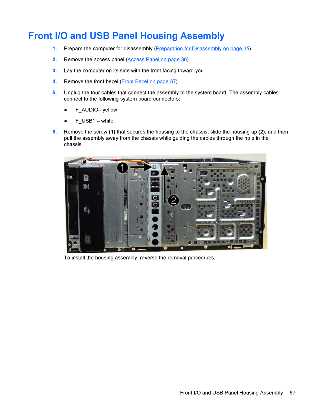 HP 3080 manual Front I/O and USB Panel Housing Assembly 