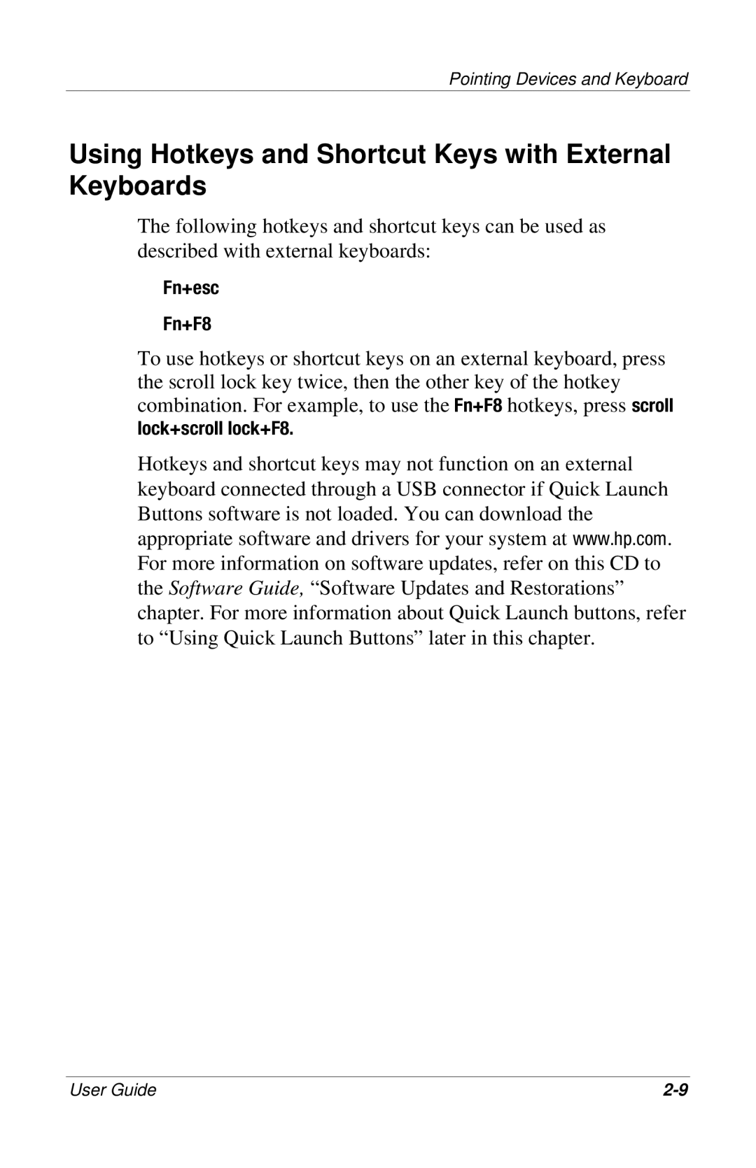 HP 309971-001 manual Using Hotkeys and Shortcut Keys with External Keyboards 