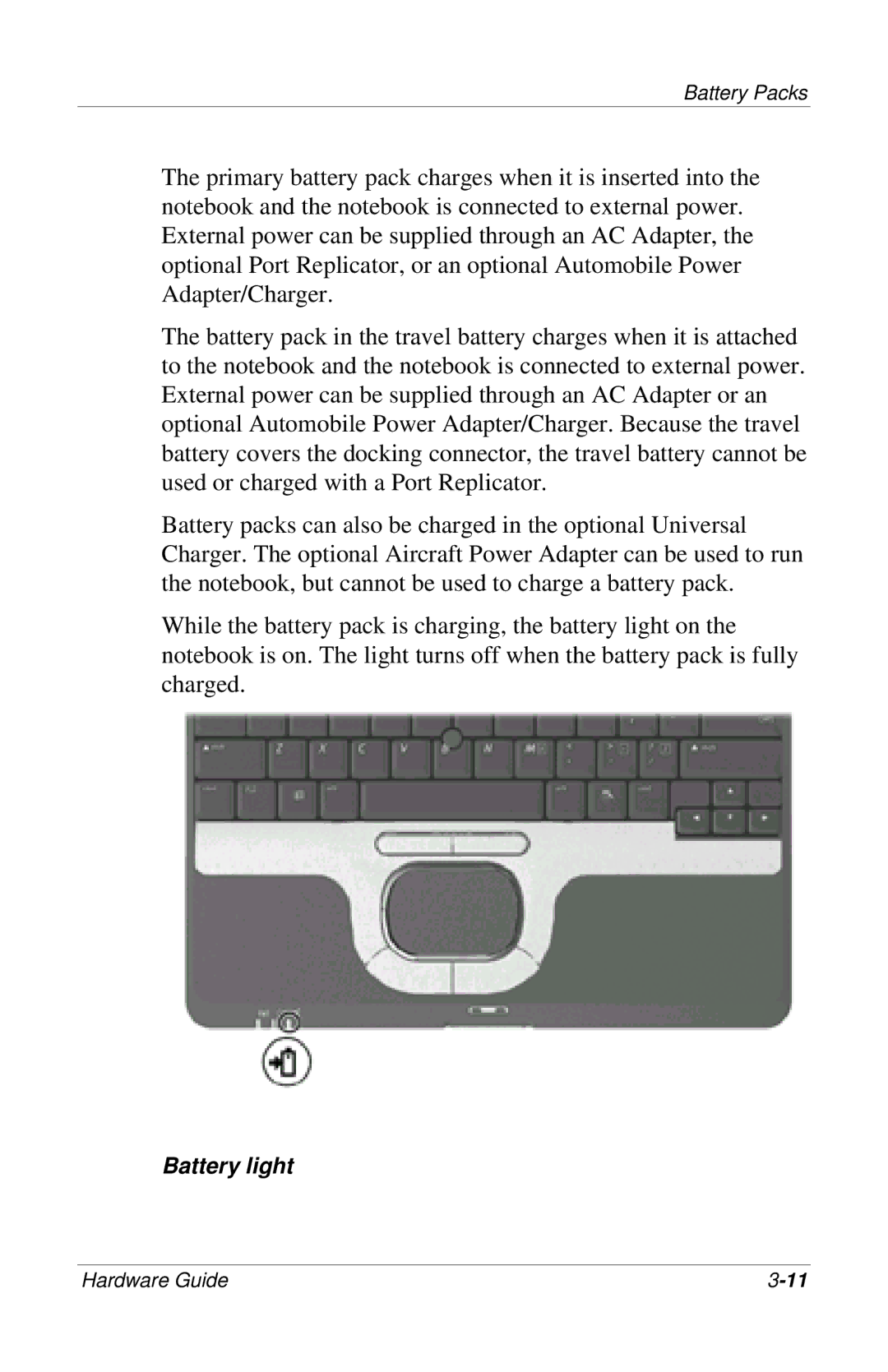 HP 309971-001 manual Battery light 