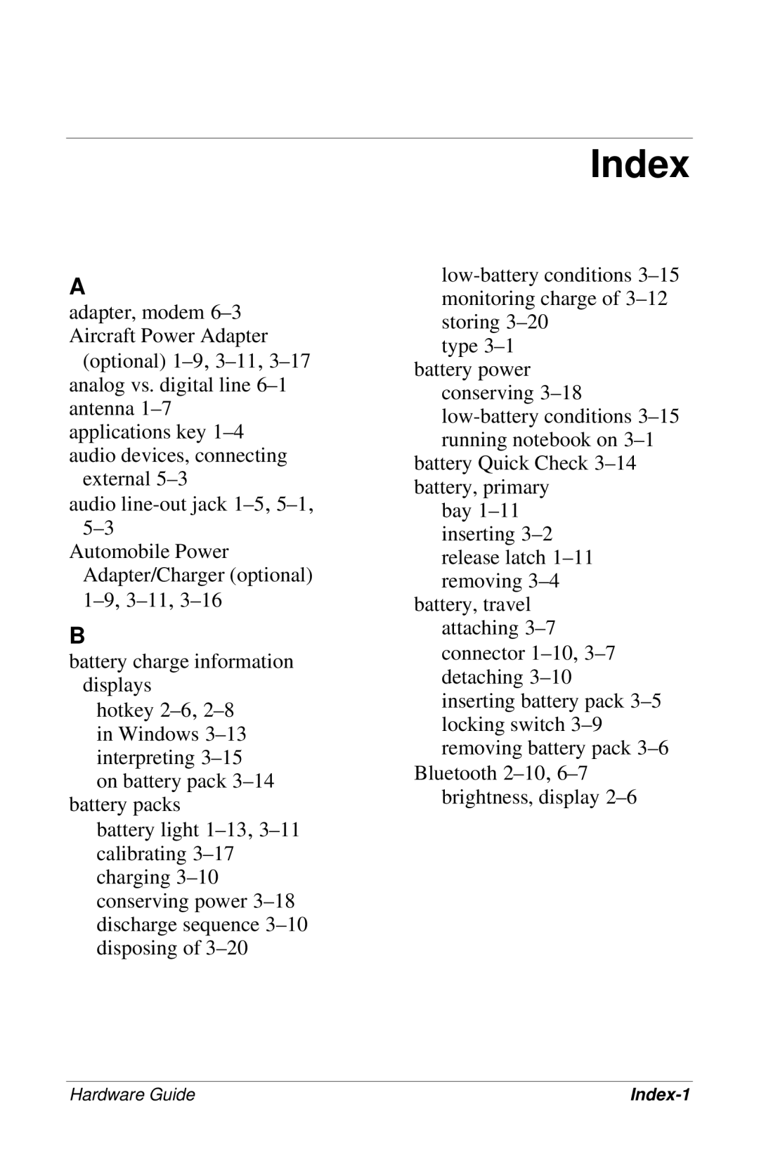 HP 309971-001 manual Index 