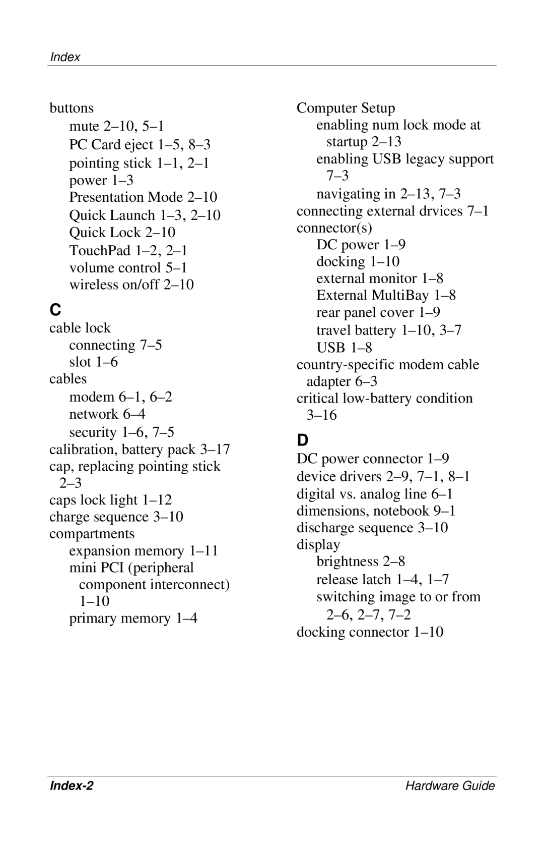 HP 309971-001 manual Index-2 