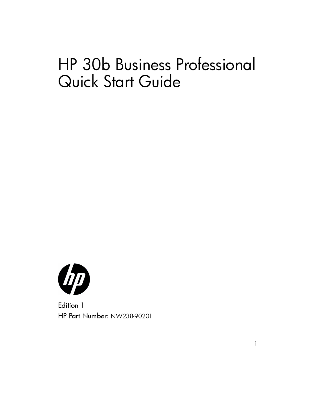 HP 30b Professional manual HP 30b Business Professional Quick Start Guide, Edition HP Part Number NW238-90201 