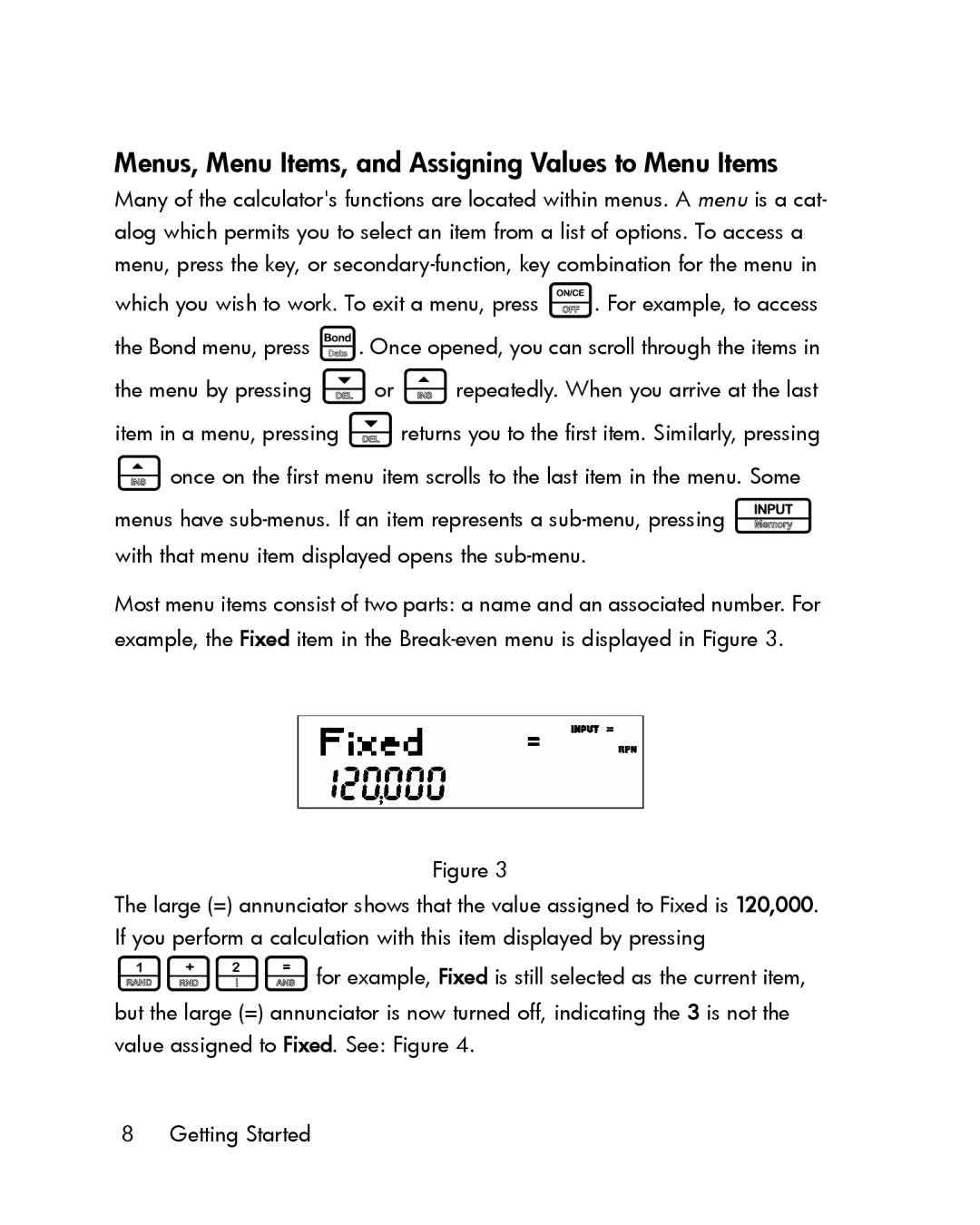 HP 30b Professional manual Menus, Menu Items, and Assigning Values to Menu Items 