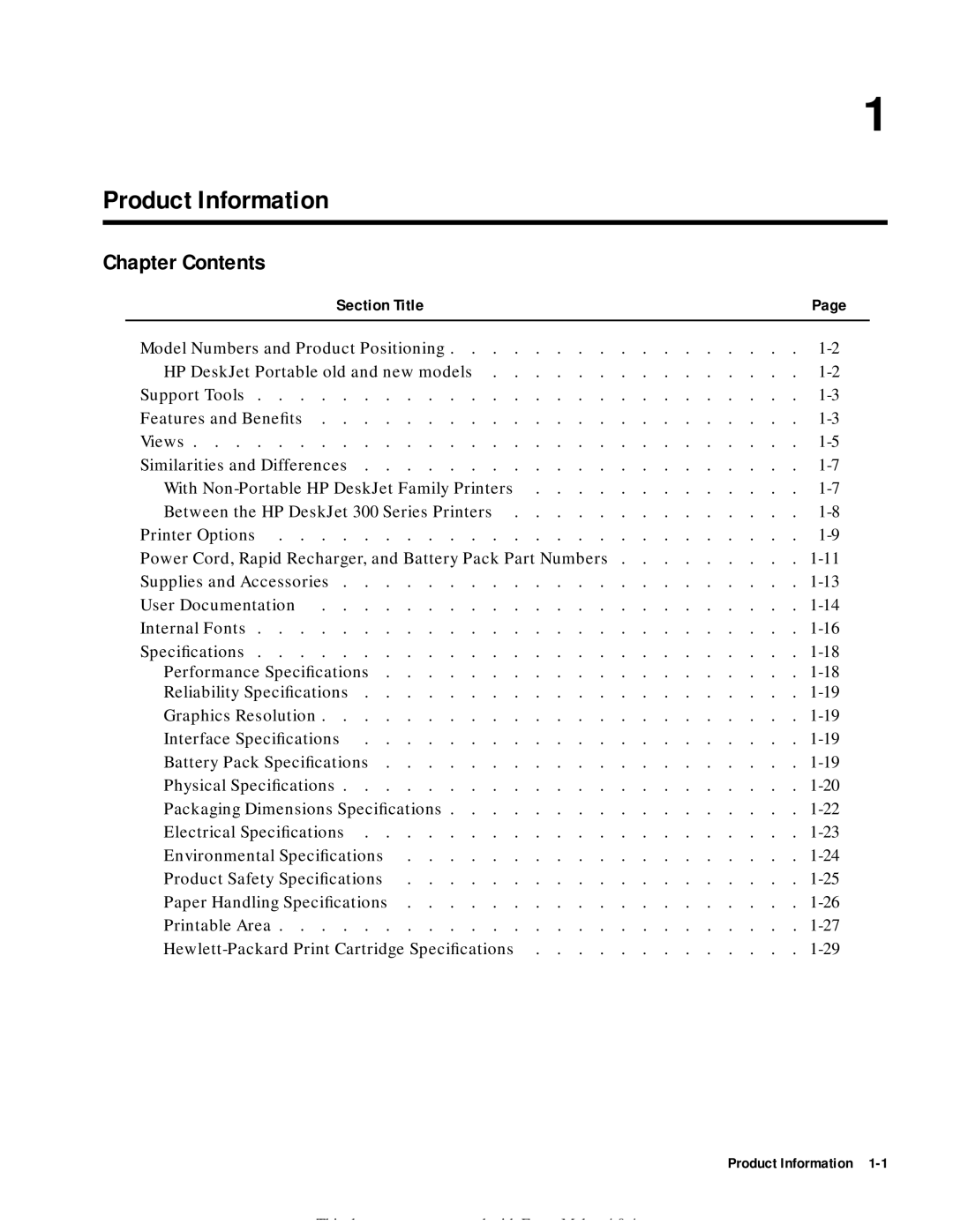 HP 320, 310 manual Product Information, Chapter Contents 