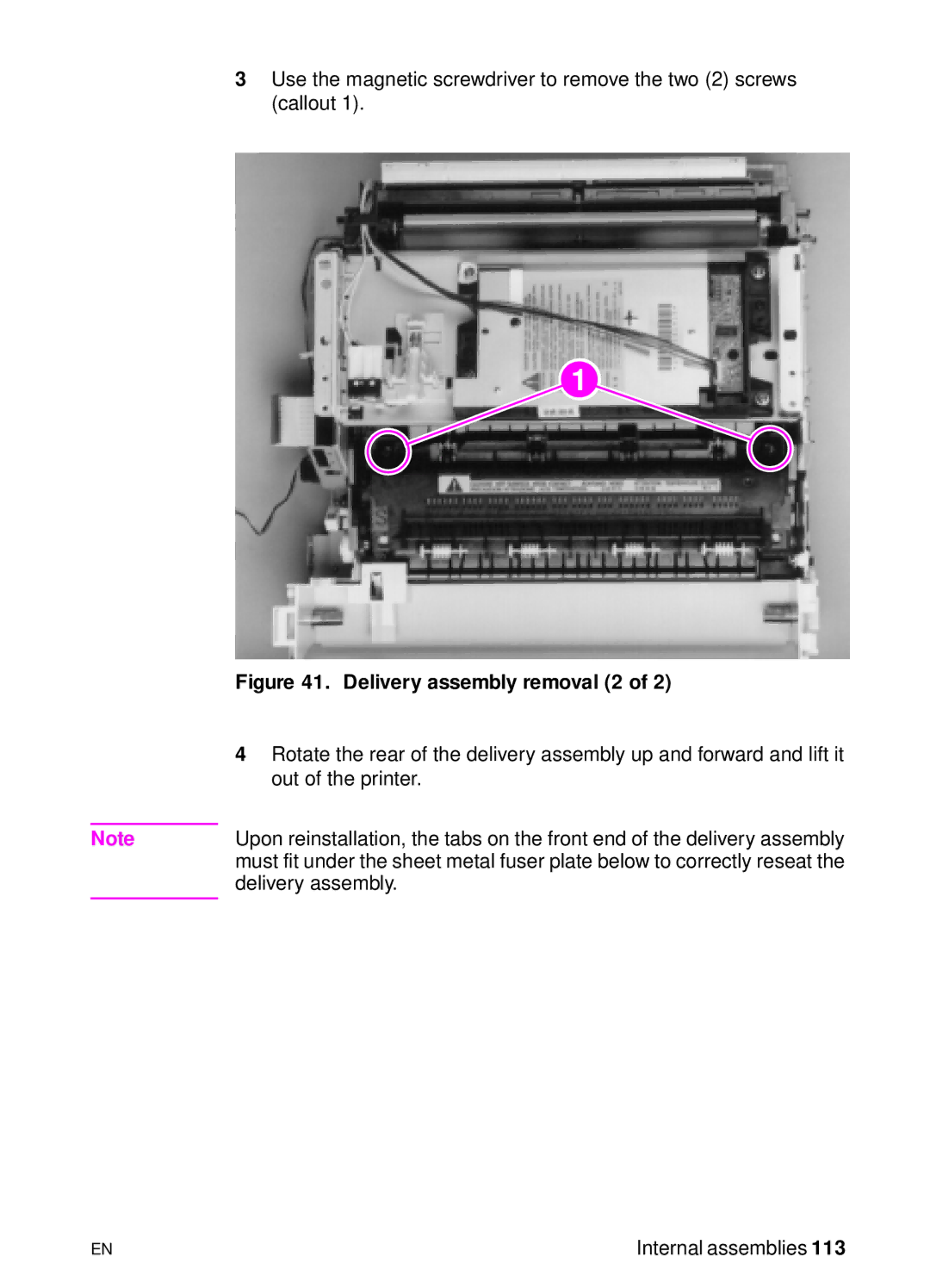 HP 3150, 3100 manual Delivery assembly removal 2 