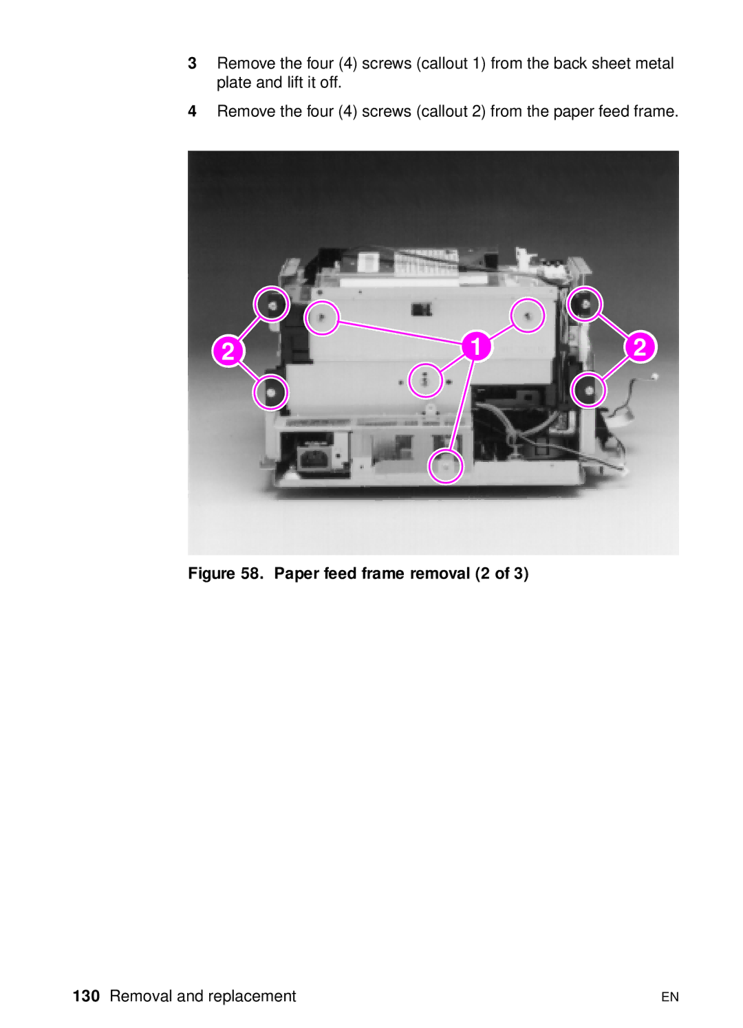 HP 3100, 3150 manual Paper feed frame removal 2 