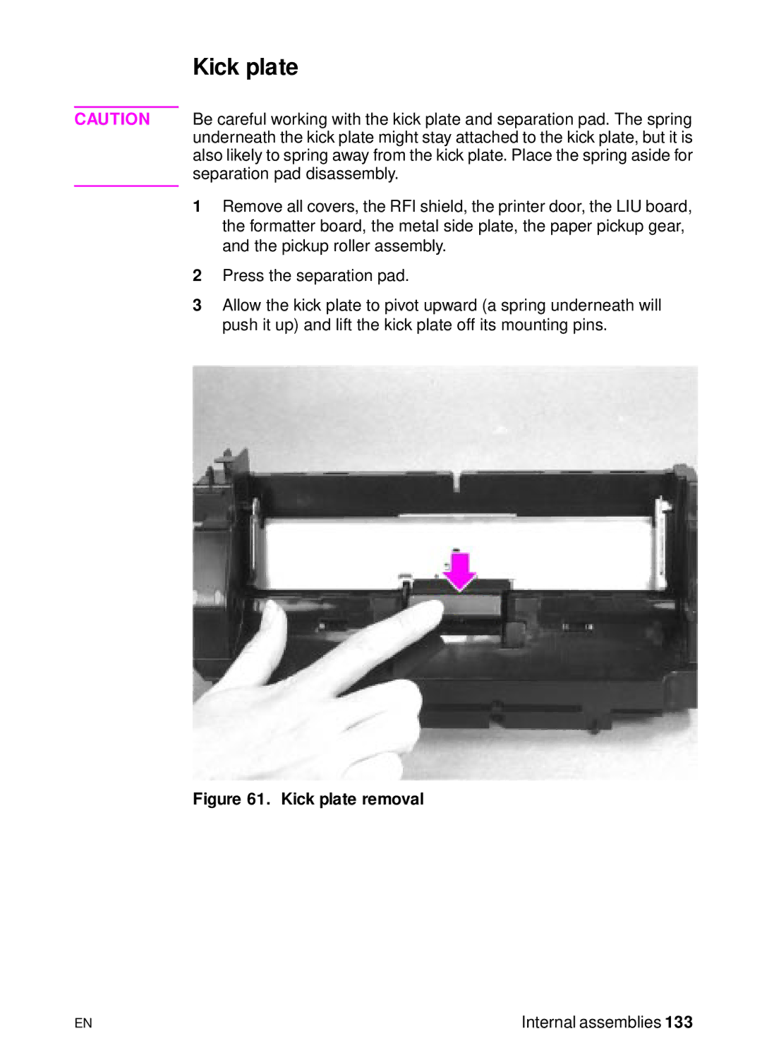 HP 3150, 3100 manual Kick plate removal 