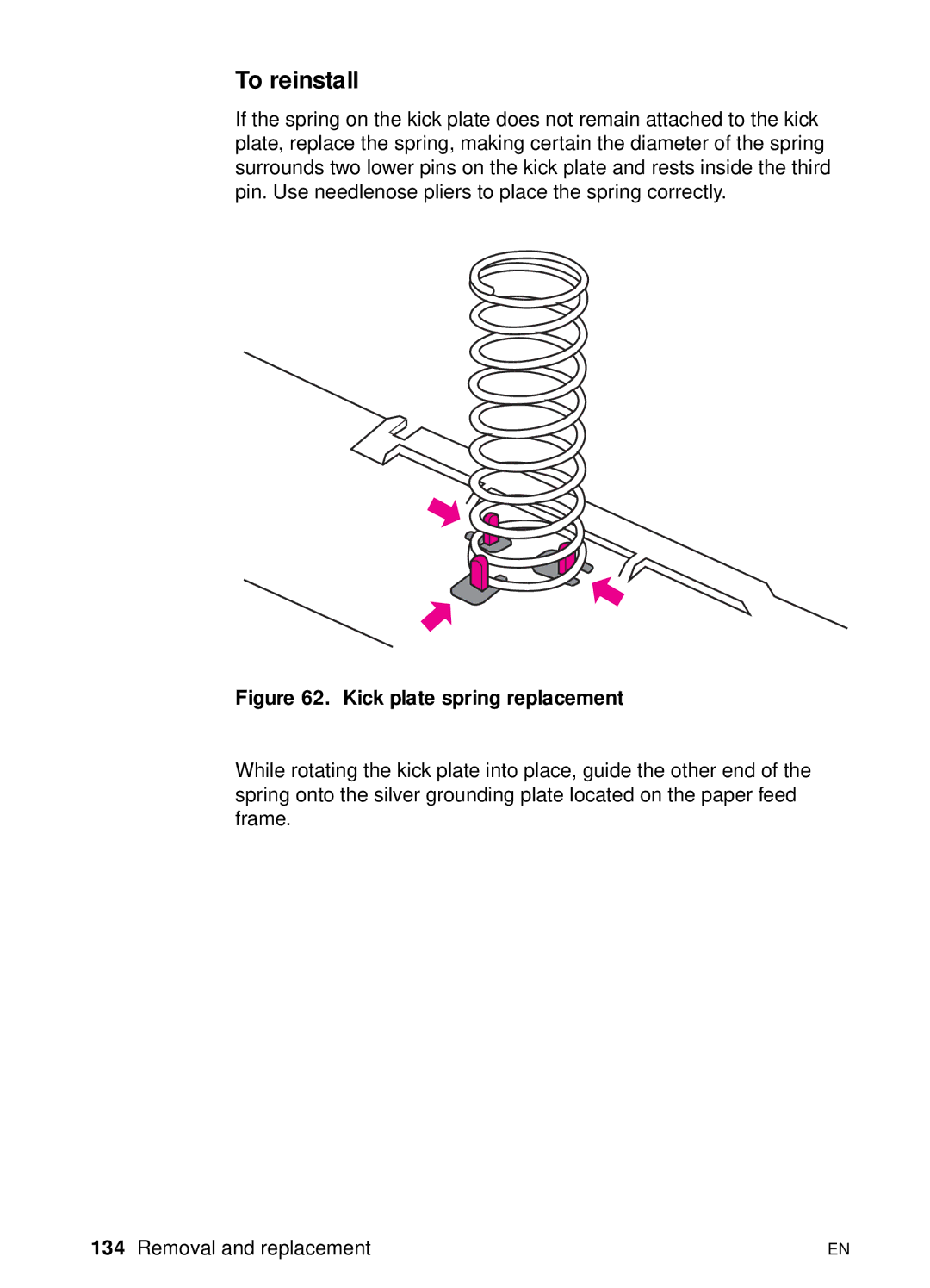 HP 3100, 3150 manual Kick plate spring replacement 