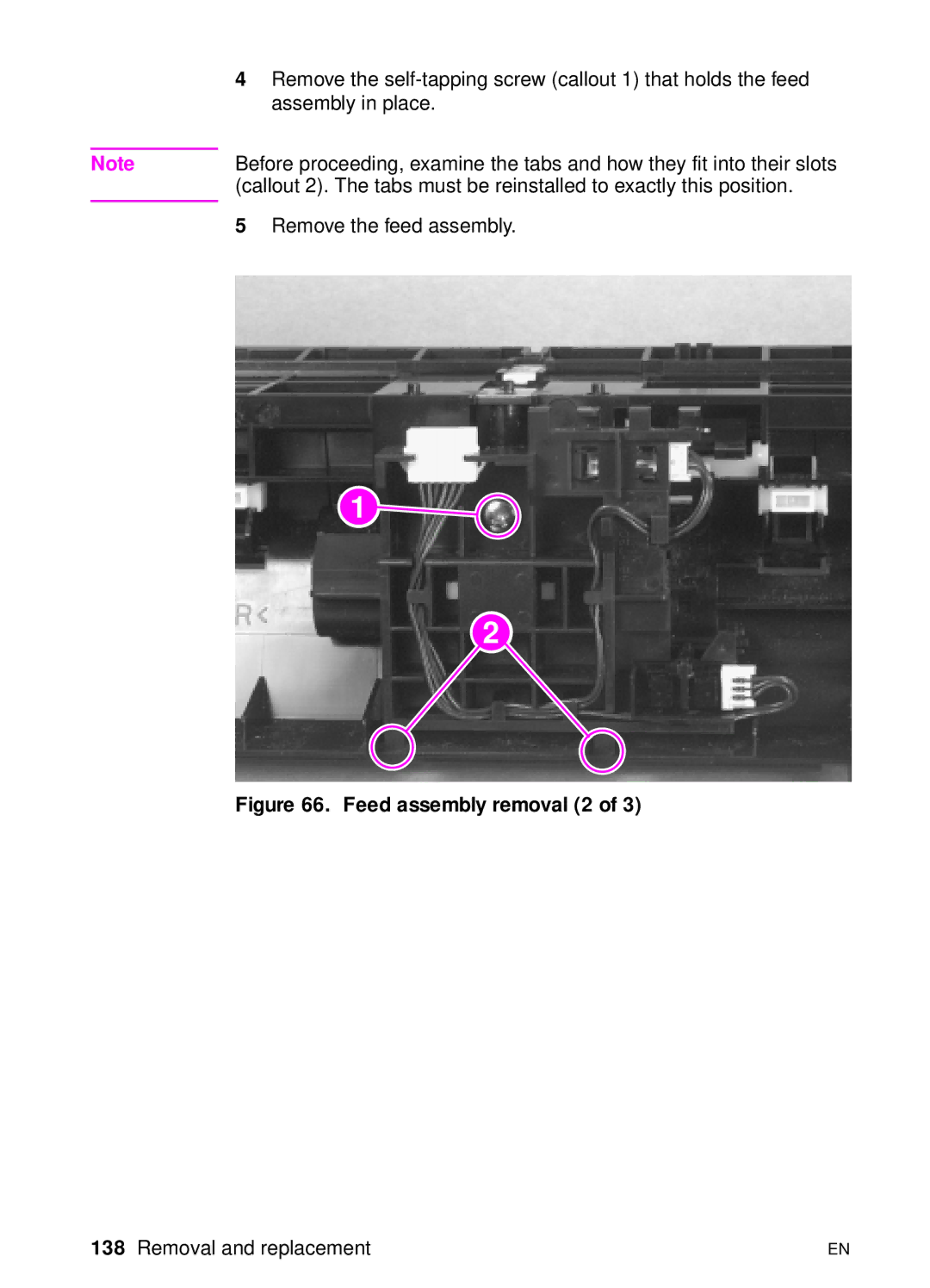 HP 3100, 3150 manual Feed assembly removal 2 