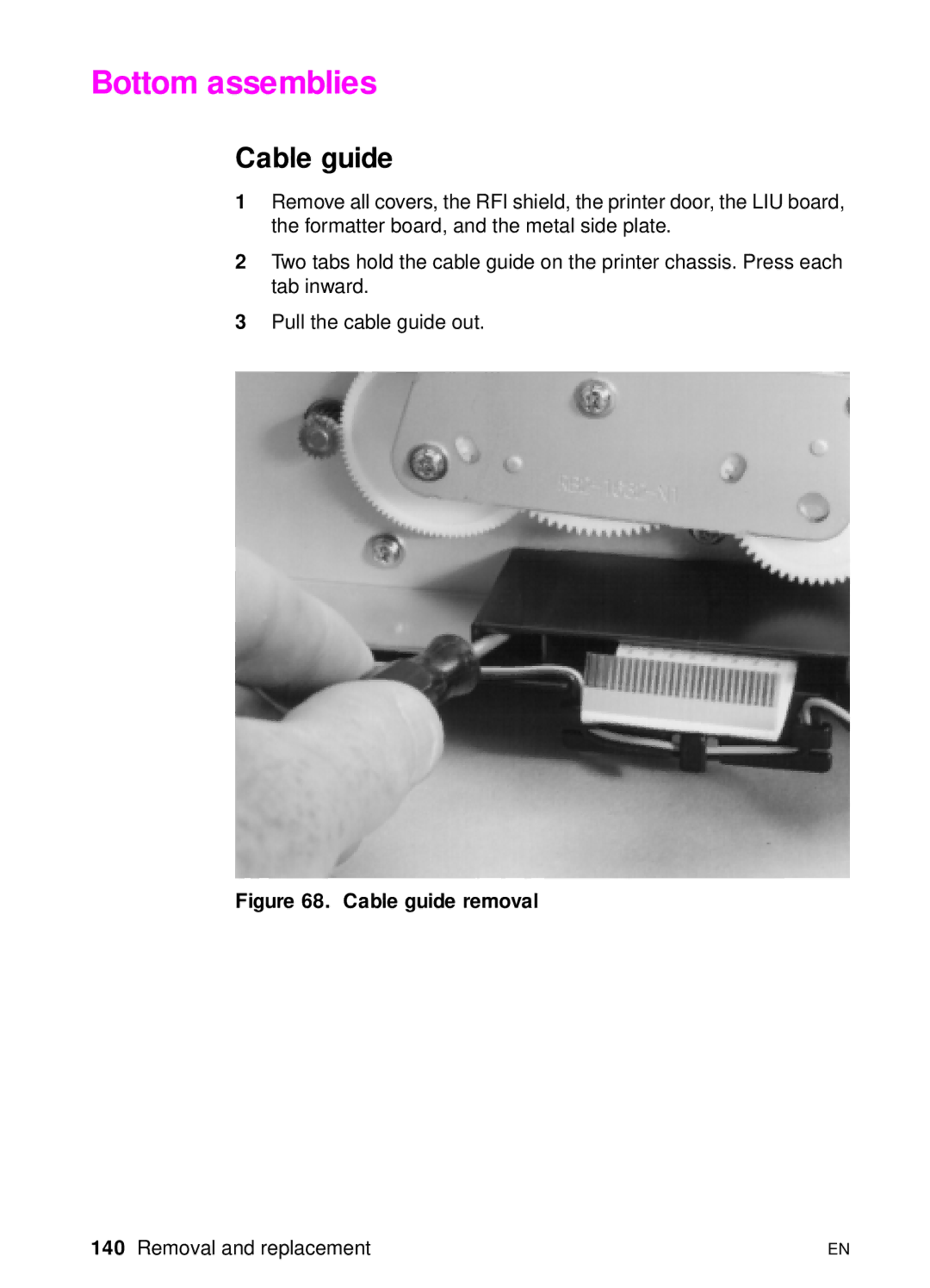 HP 3100, 3150 manual Bottom assemblies, Cable guide 