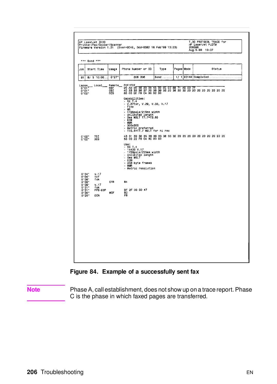 HP 3100, 3150 manual Example of a successfully sent fax 