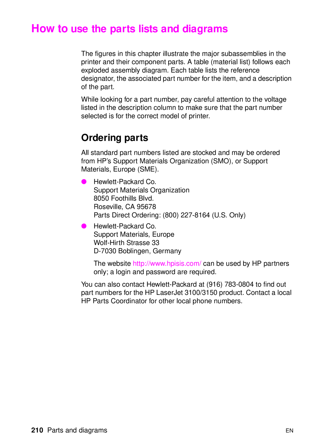 HP 3100, 3150 manual How to use the parts lists and diagrams, Ordering parts 